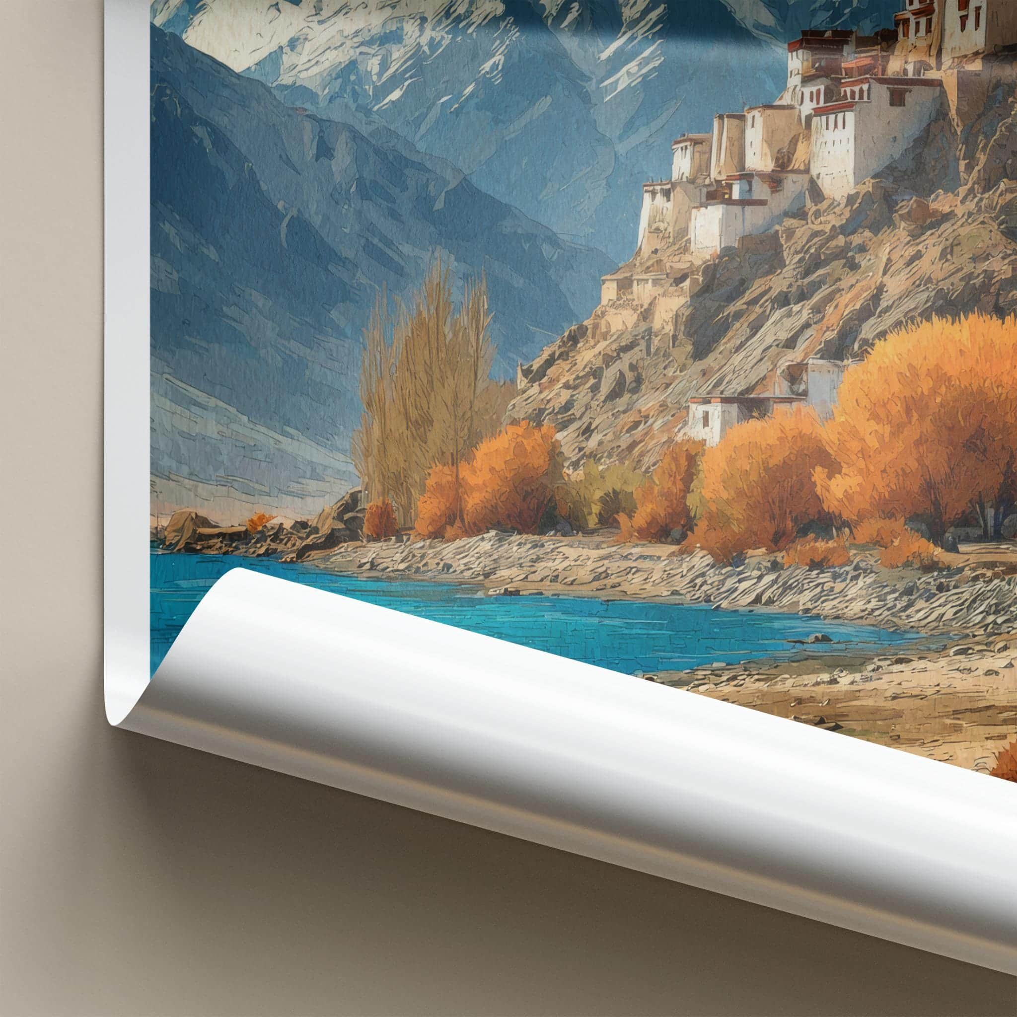 Ladakh Poster - India Travel Art - Ladakh Monastery Lake Home Decor