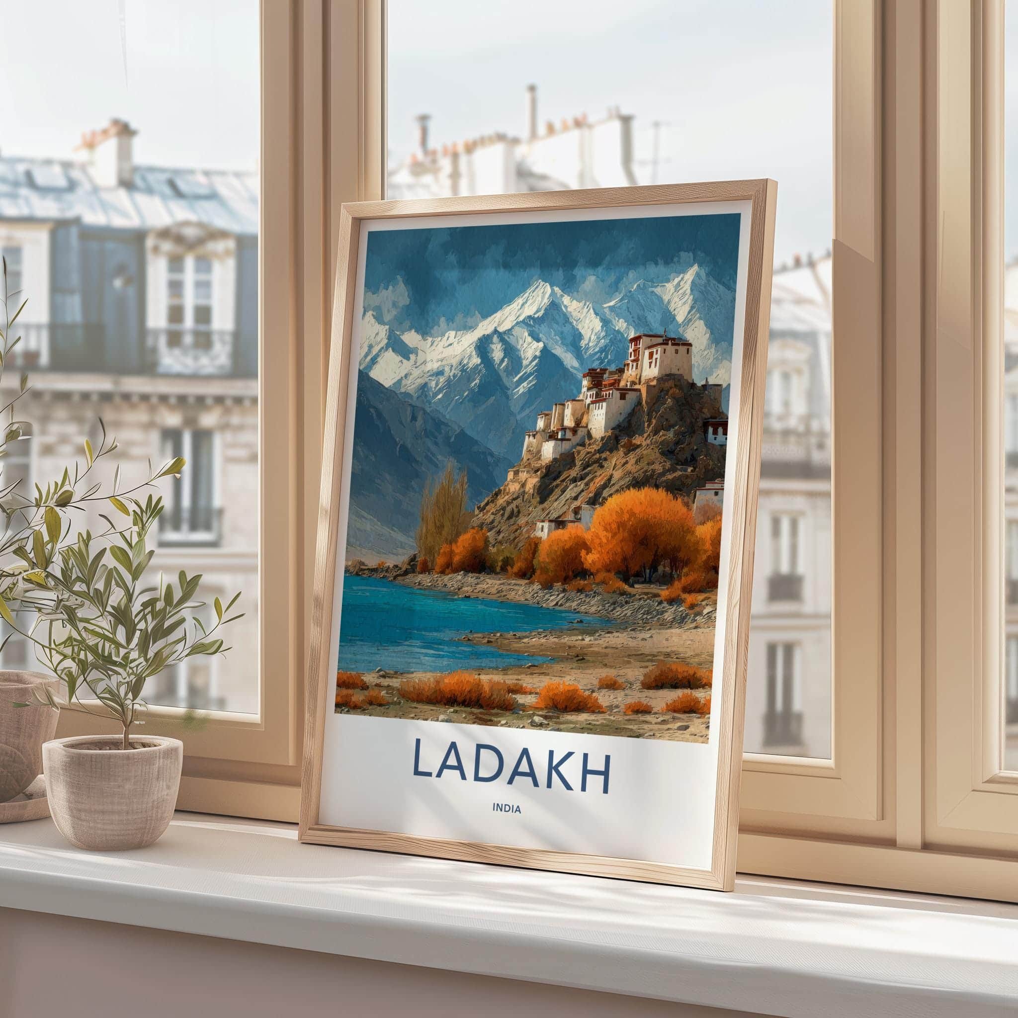 Ladakh Poster - India Travel Art - Ladakh Monastery Lake Home Decor