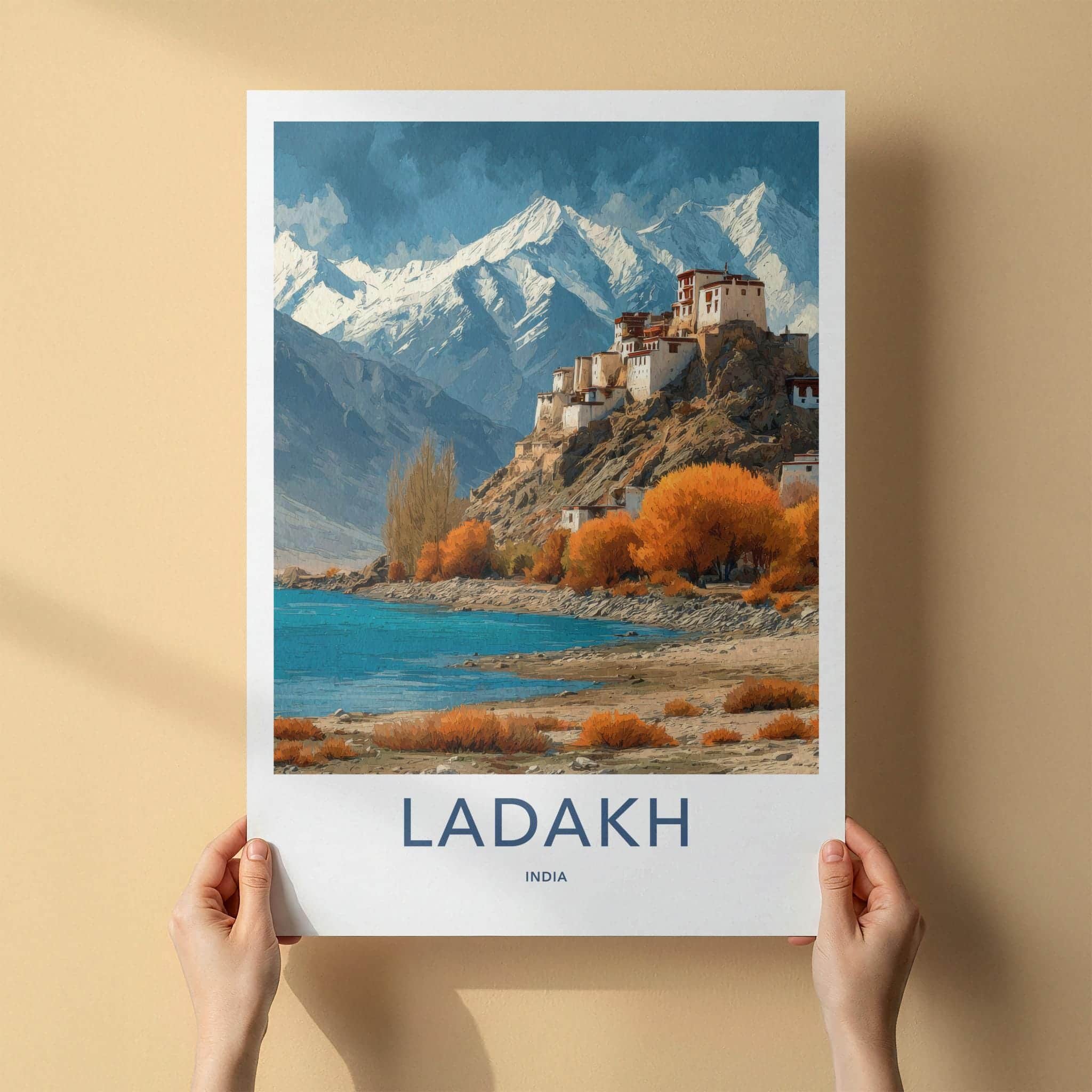 Ladakh Poster - India Travel Art - Ladakh Monastery Lake Home Decor