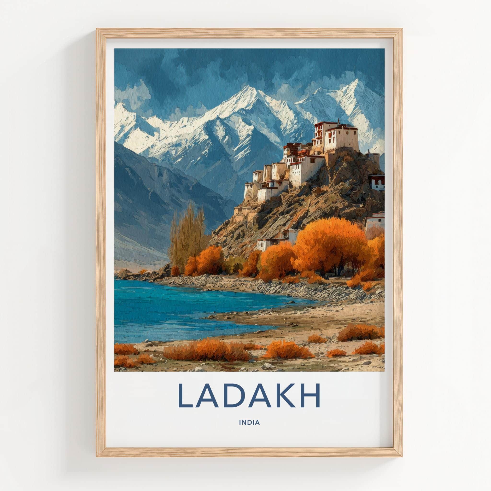 Ladakh Poster - India Travel Art - Ladakh Monastery Lake Home Decor