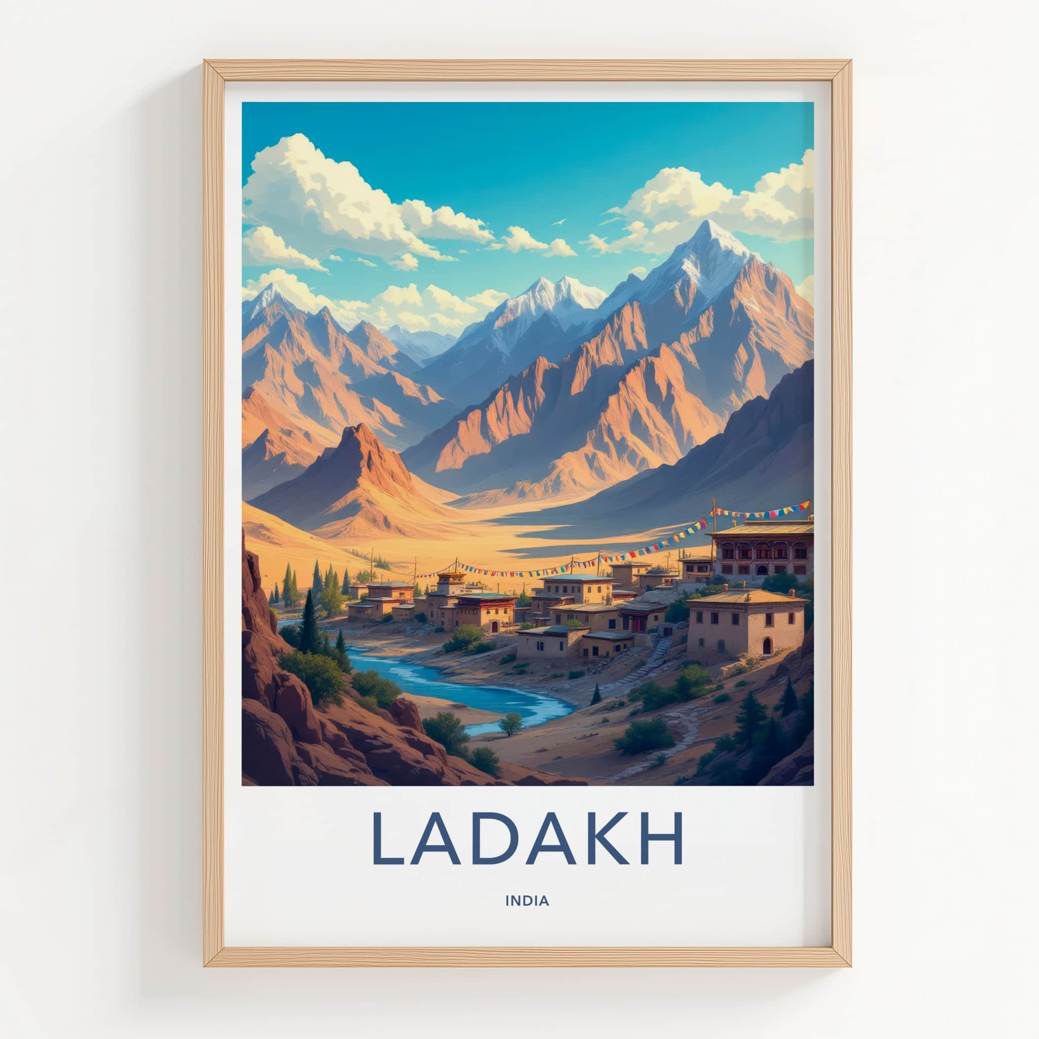 Ladakh Poster - India Travel Art - Ladakh River Village Home Decor