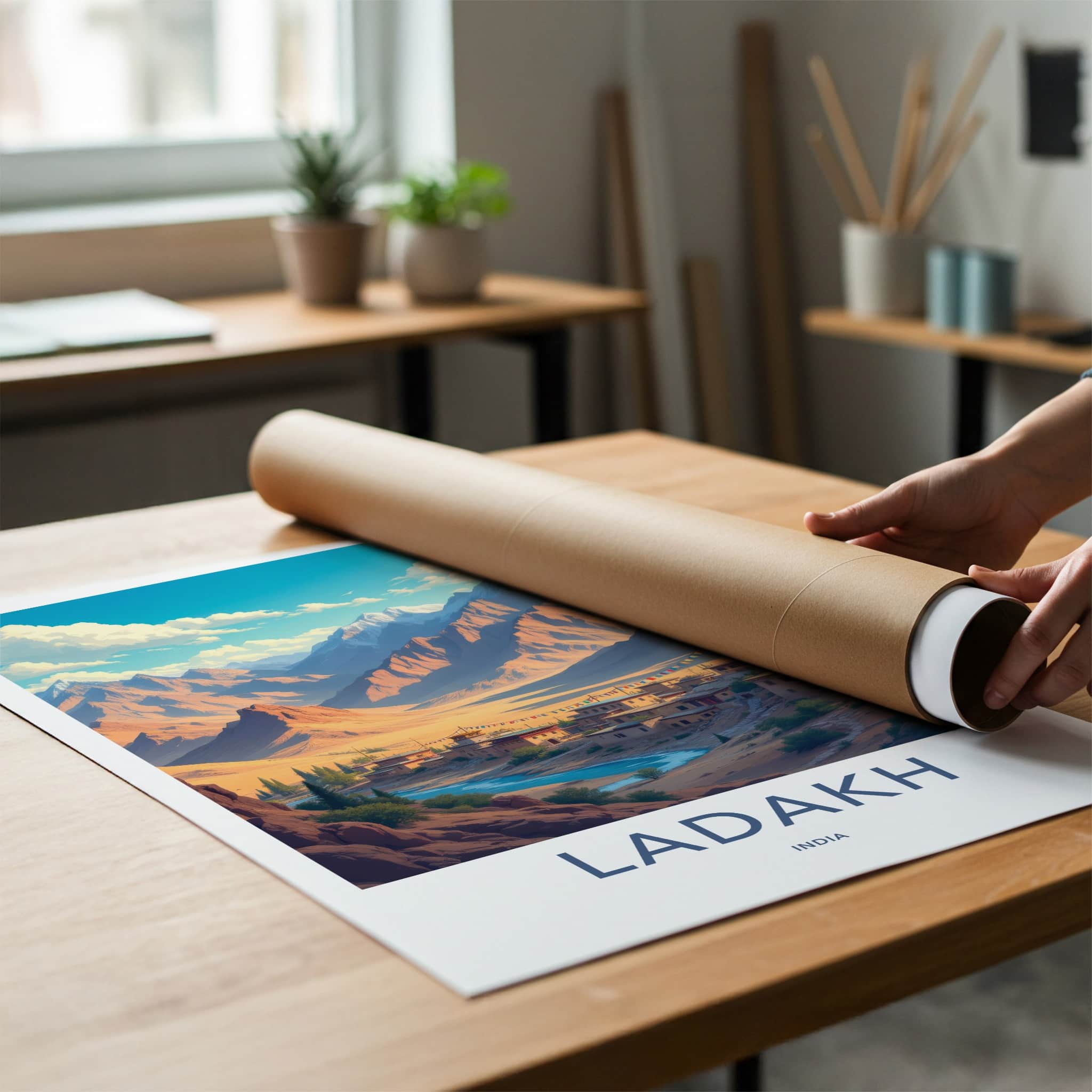 Ladakh Poster - India Travel Art - Ladakh River Village Home Decor
