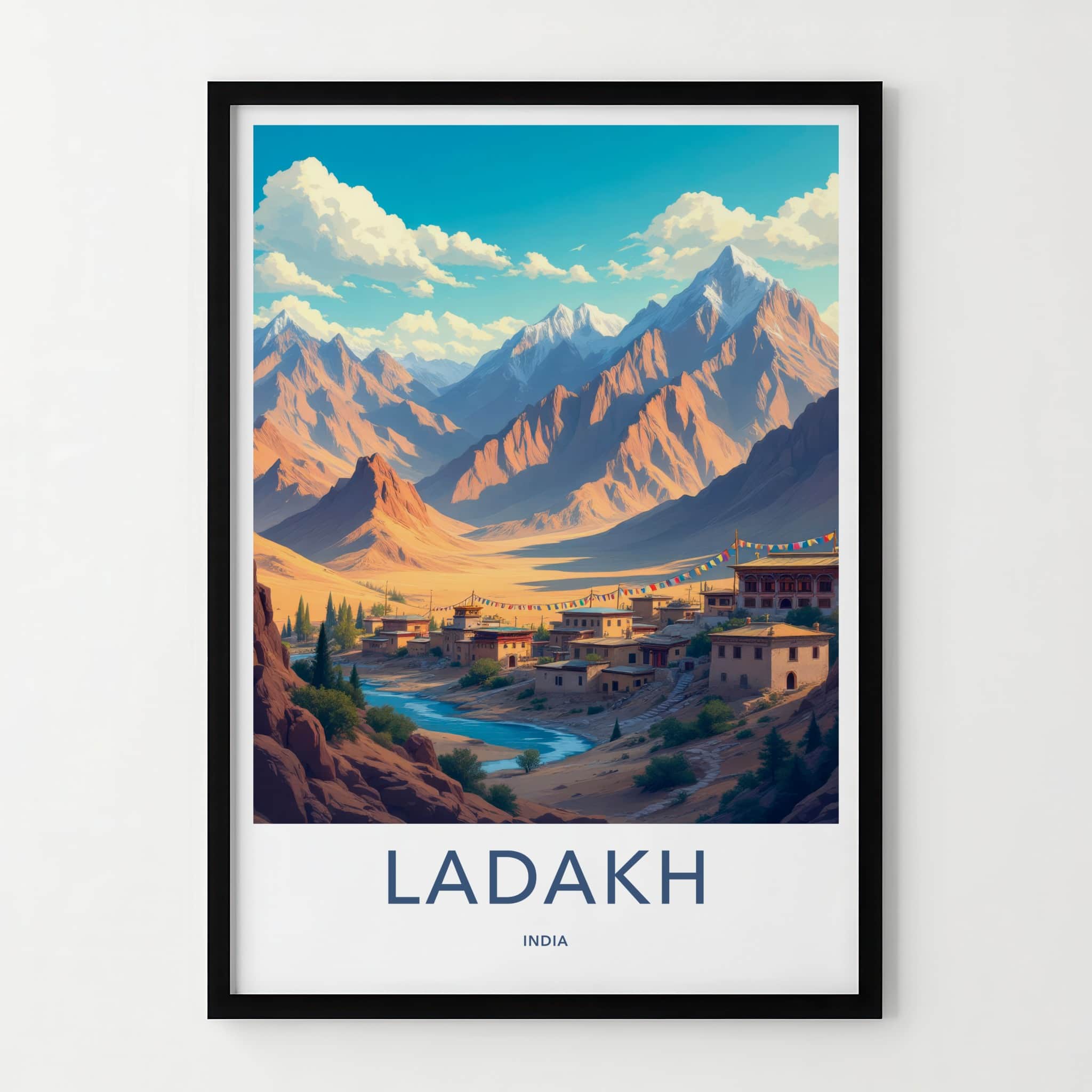 Ladakh Poster - India Travel Art - Ladakh River Village Home Decor