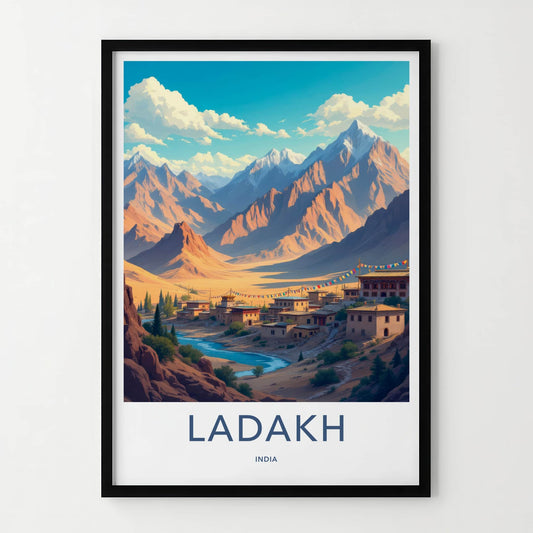 Ladakh Poster - India Travel Art - Ladakh River Village Home Decor