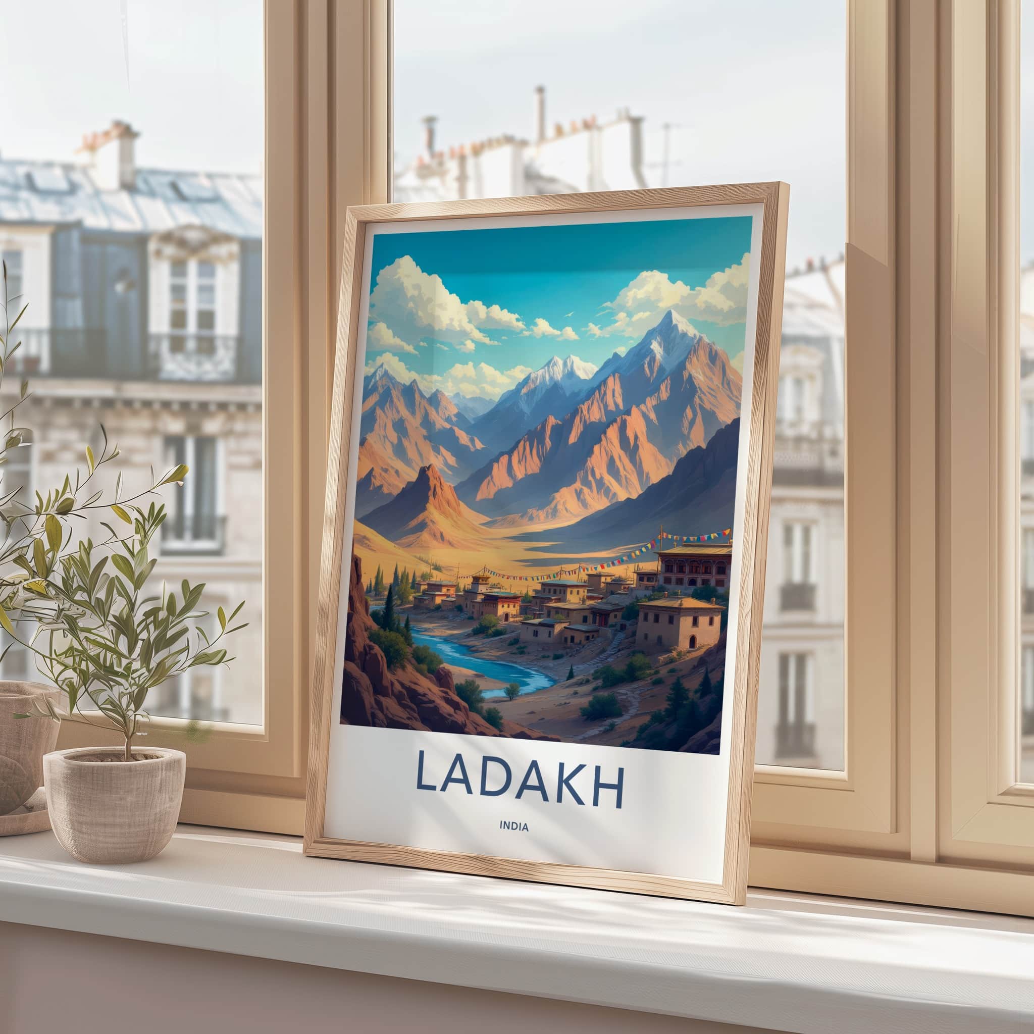 Ladakh Poster - India Travel Art - Ladakh River Village Home Decor