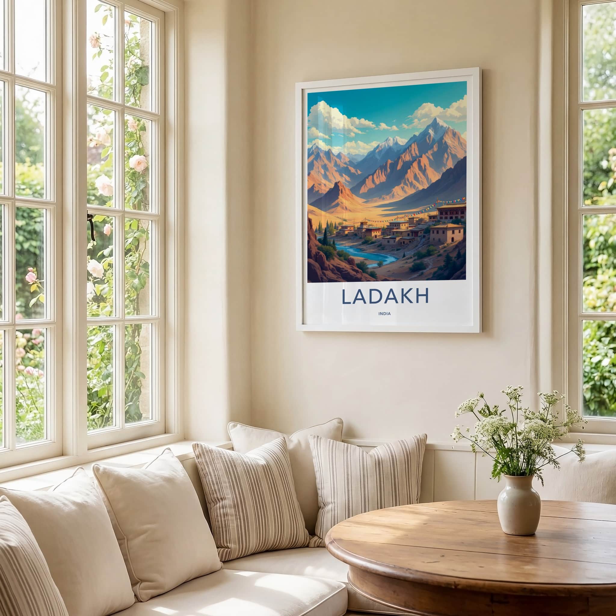 Ladakh Poster - India Travel Art - Ladakh River Village Home Decor