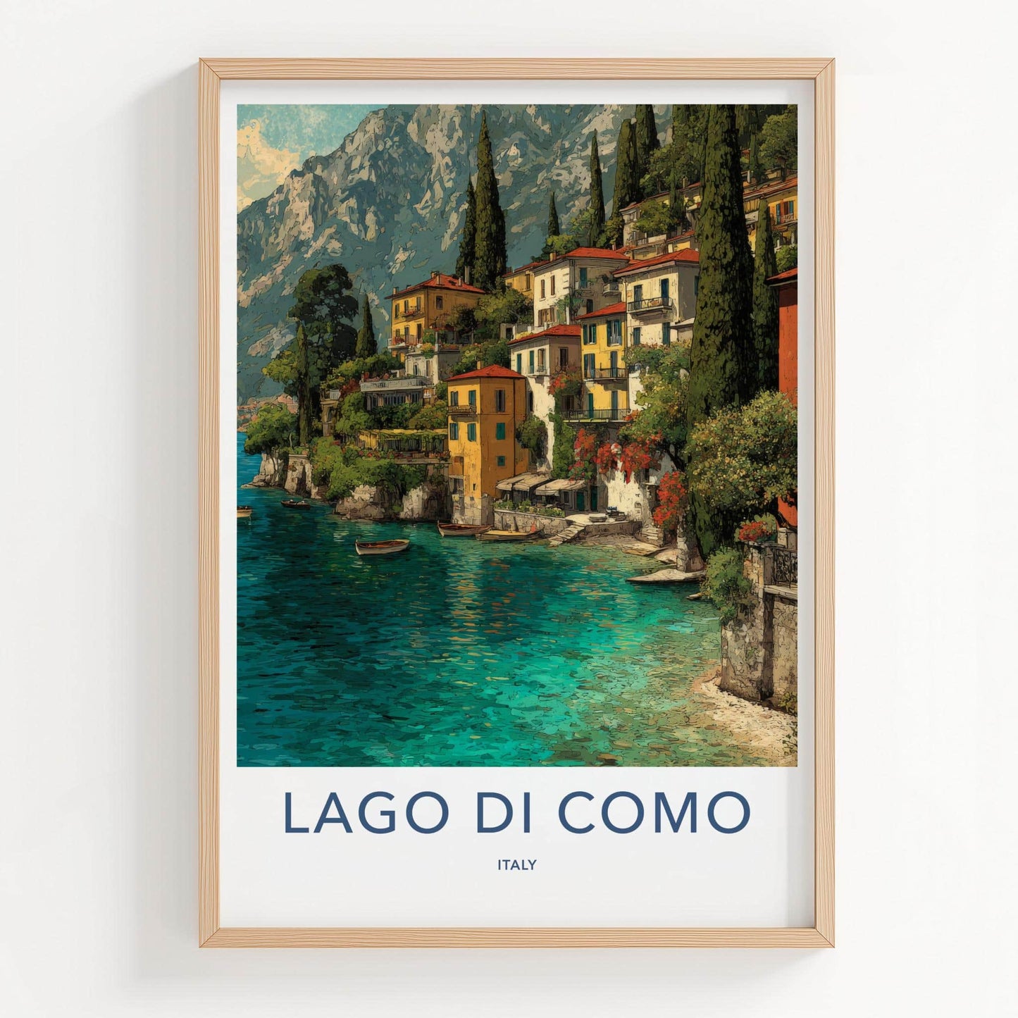 Lago di Como Poster - Italy Travel Art - Colorful Lakeside Village Home Decor