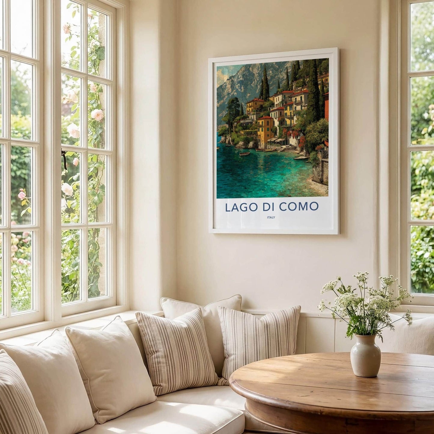 Lago di Como Poster - Italy Travel Art - Colorful Lakeside Village Home Decor