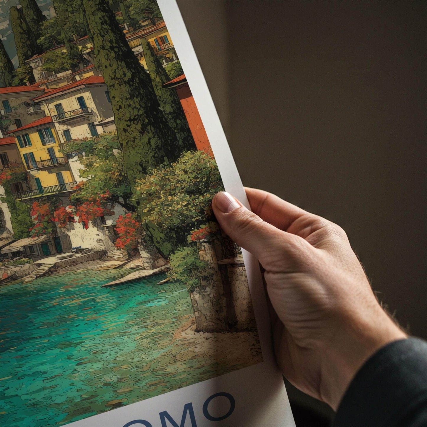 Lago di Como Poster - Italy Travel Art - Colorful Lakeside Village Home Decor