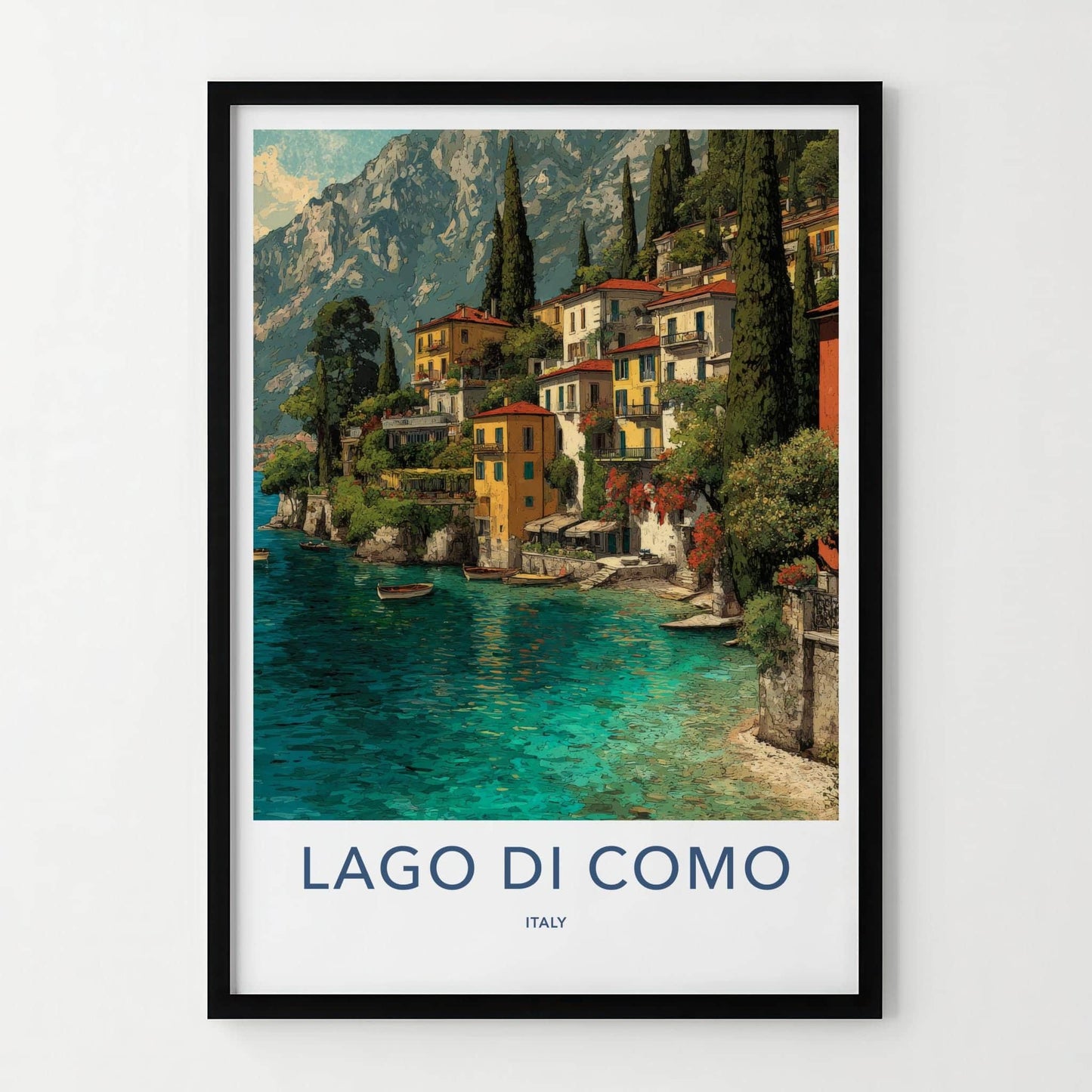 Lago di Como Poster - Italy Travel Art - Colorful Lakeside Village Home Decor