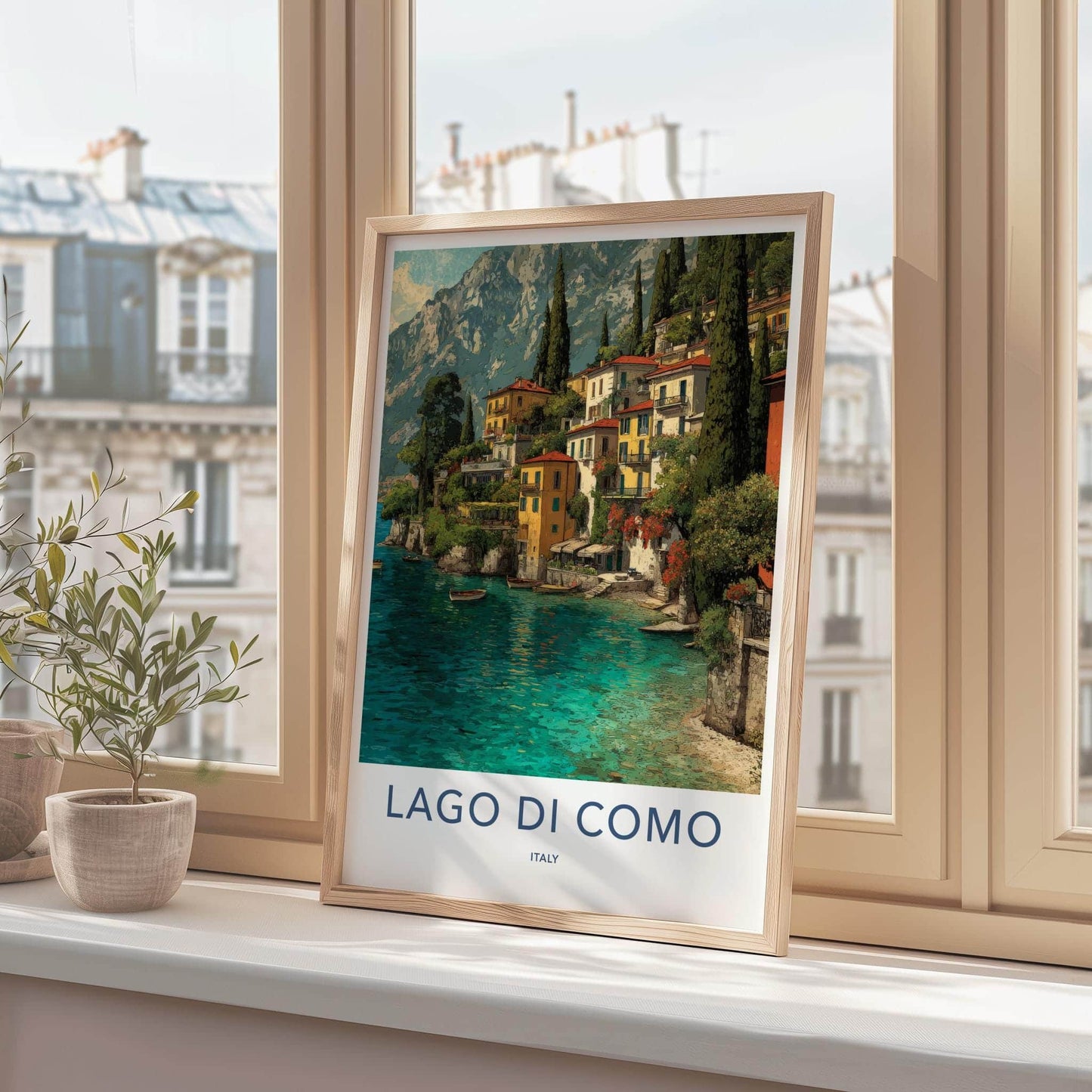 Lago di Como Poster - Italy Travel Art - Colorful Lakeside Village Home Decor