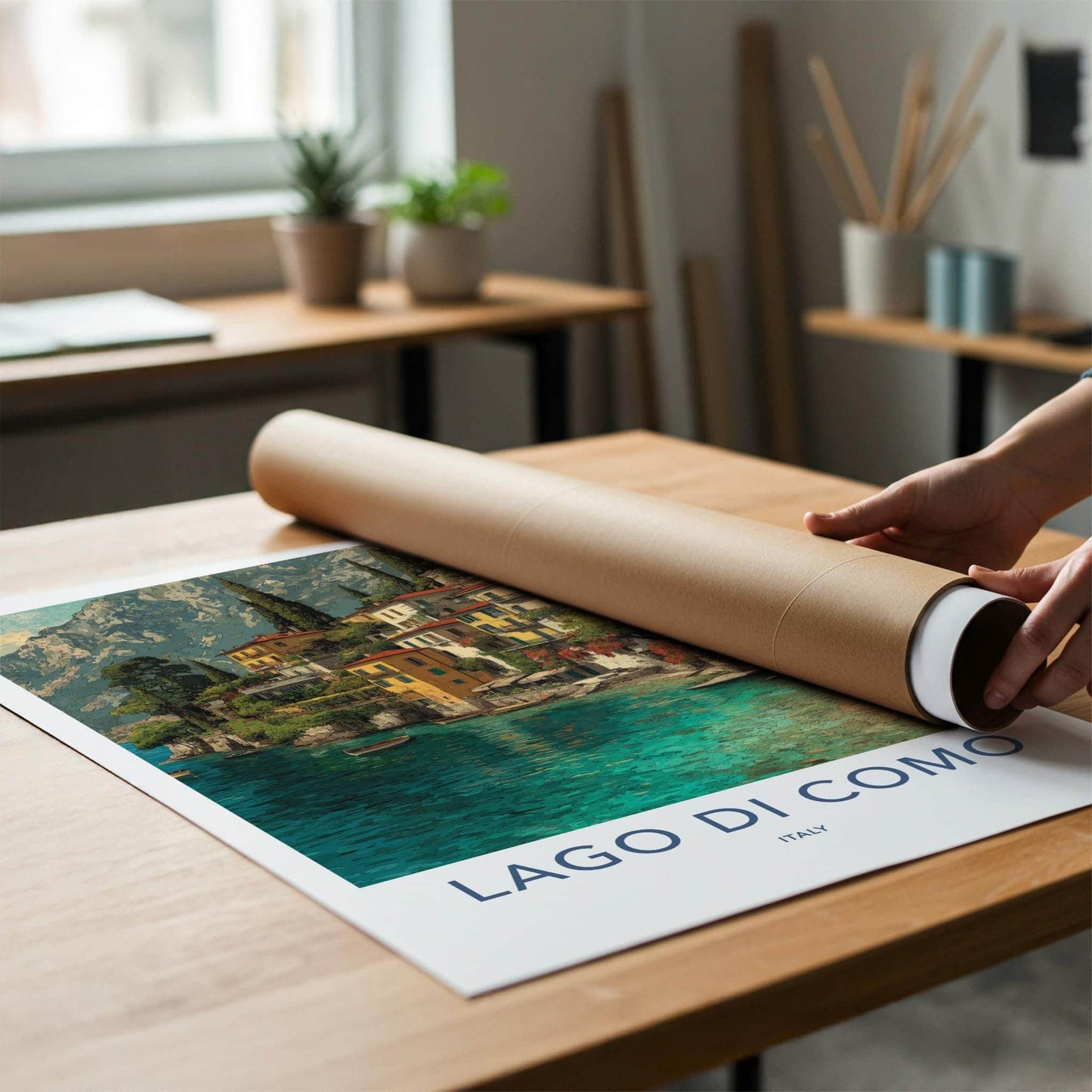 Lago di Como Poster - Italy Travel Art - Colorful Lakeside Village Home Decor