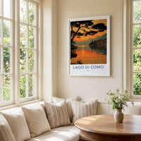 Lago Di Como Poster - Italy Travel Art - Sunset Lake Village Home Decor