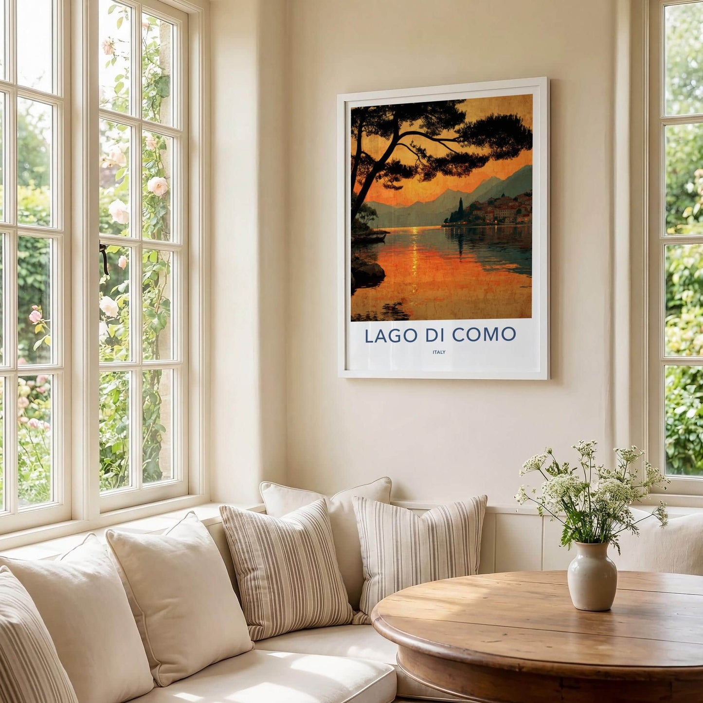 Lago Di Como Poster - Italy Travel Art - Sunset Lake Village Home Decor