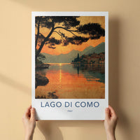 Lago Di Como Poster - Italy Travel Art - Sunset Lake Village Home Decor