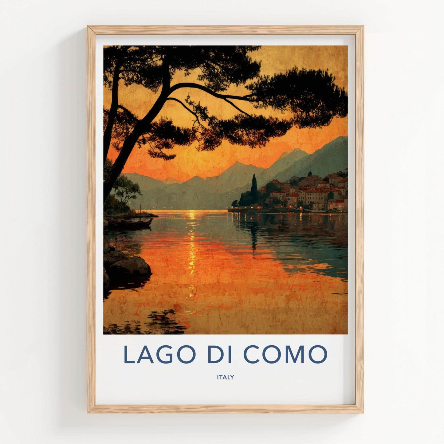 Lago Di Como Poster - Italy Travel Art - Sunset Lake Village Home Decor