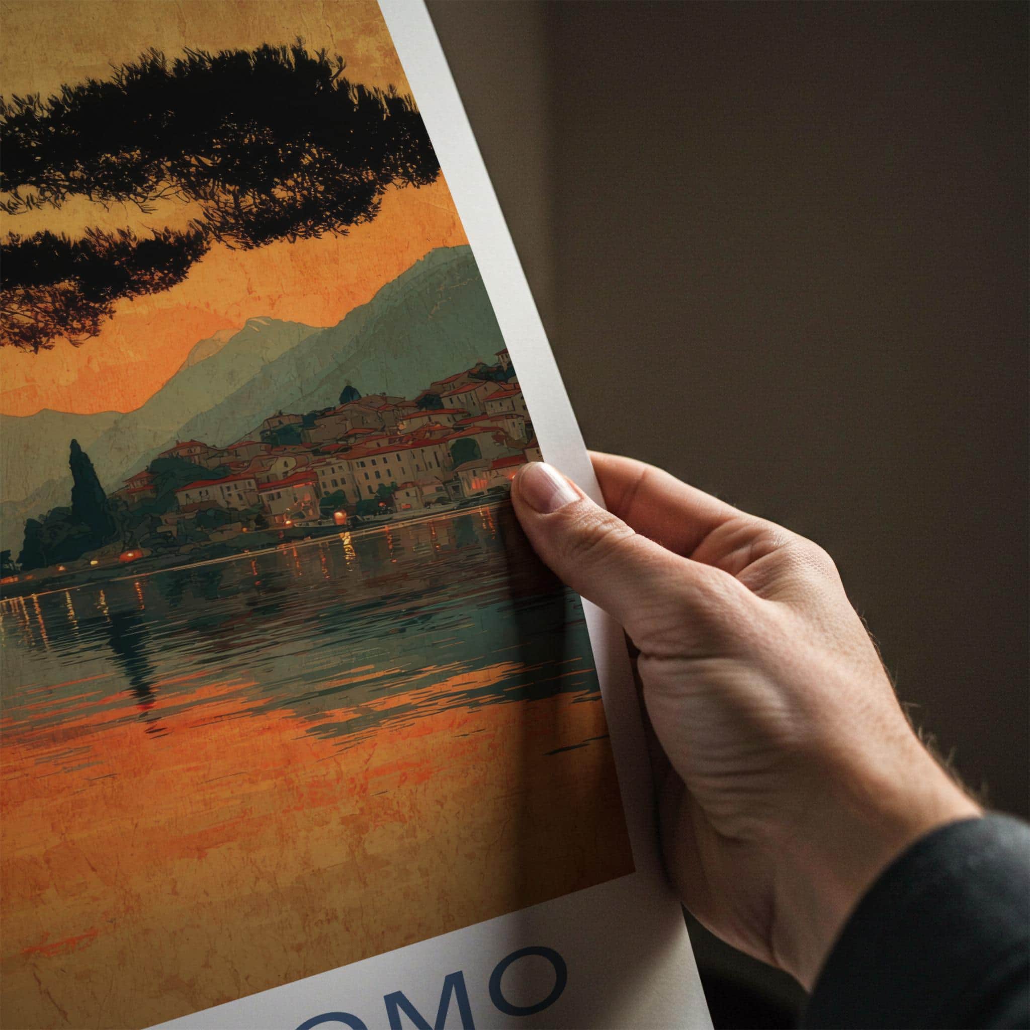 Lago Di Como Poster - Italy Travel Art - Sunset Lake Village Home Decor