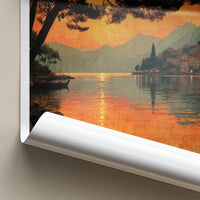 Lago Di Como Poster - Italy Travel Art - Sunset Lake Village Home Decor