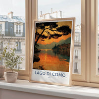 Lago Di Como Poster - Italy Travel Art - Sunset Lake Village Home Decor