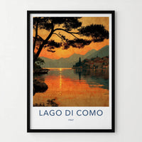 Lago Di Como Poster - Italy Travel Art - Sunset Lake Village Home Decor
