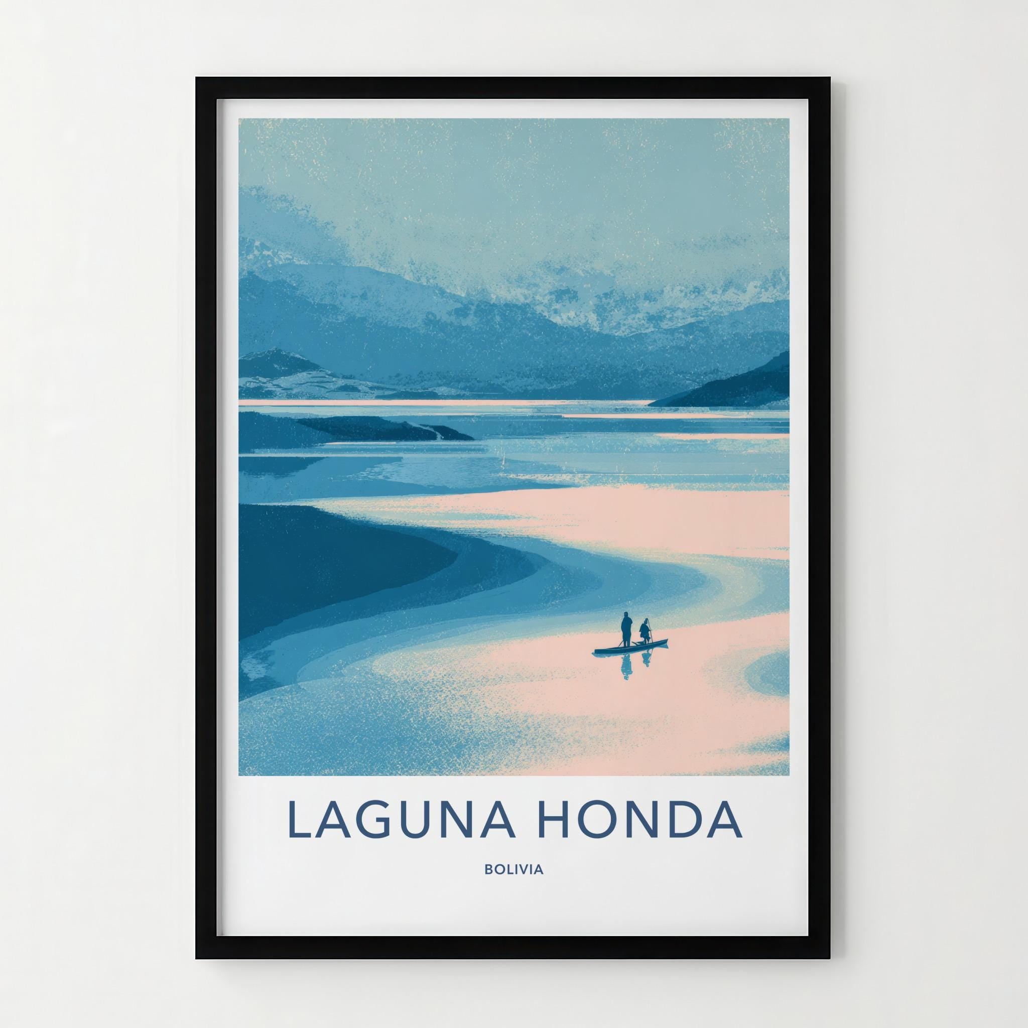 Laguna Honda Poster - Bolivia Travel Art - Two Kayakers Water Home Decor