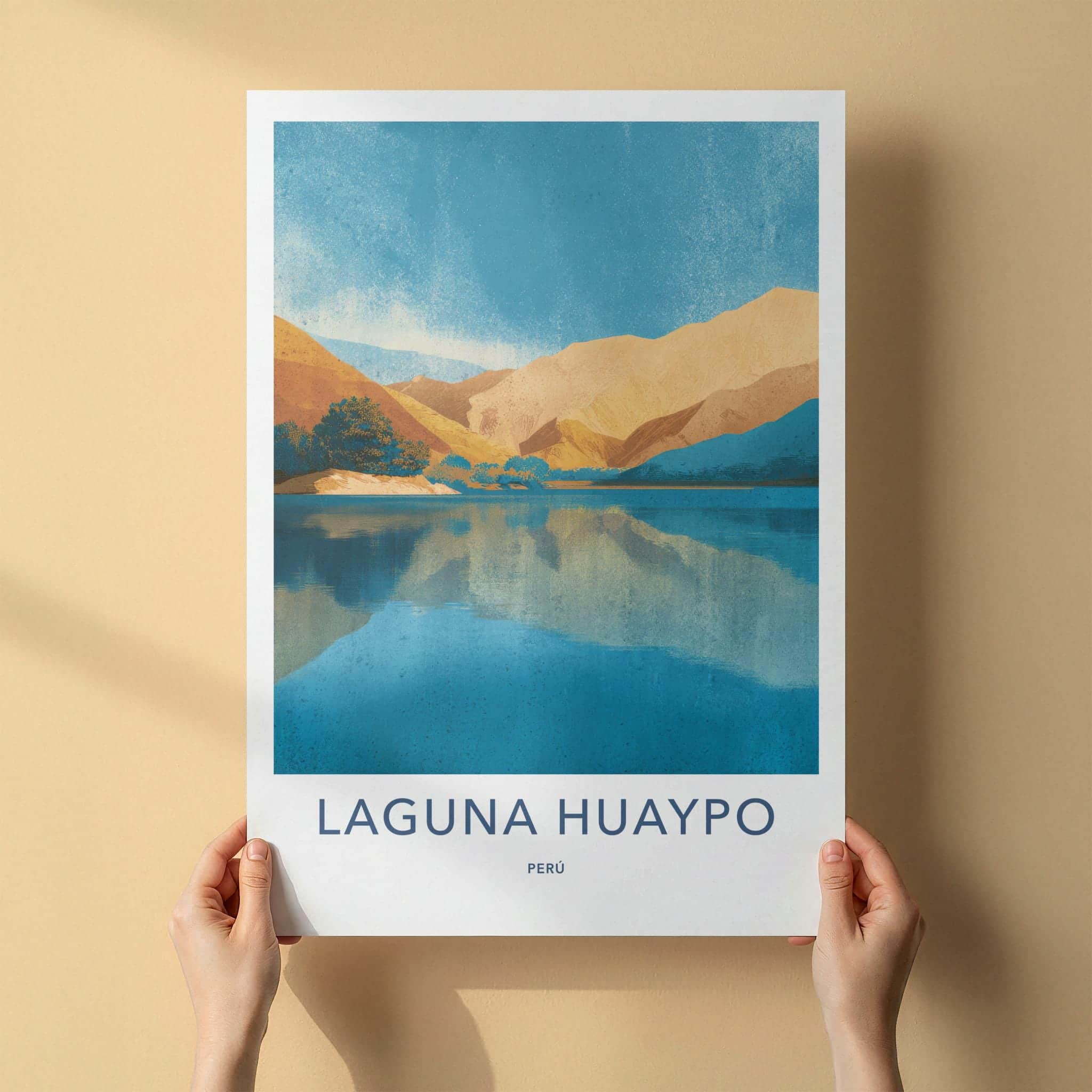 Laguna Huaypo Poster - Peru Travel Art - Mountain Lake Reflection Home Decor