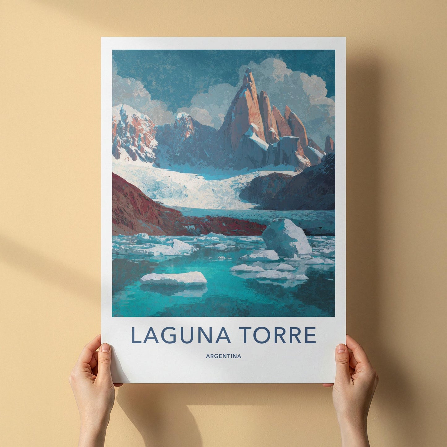 Laguna Torre Poster - Argentina Travel Art - Icy Lake Peaks Home Decor
