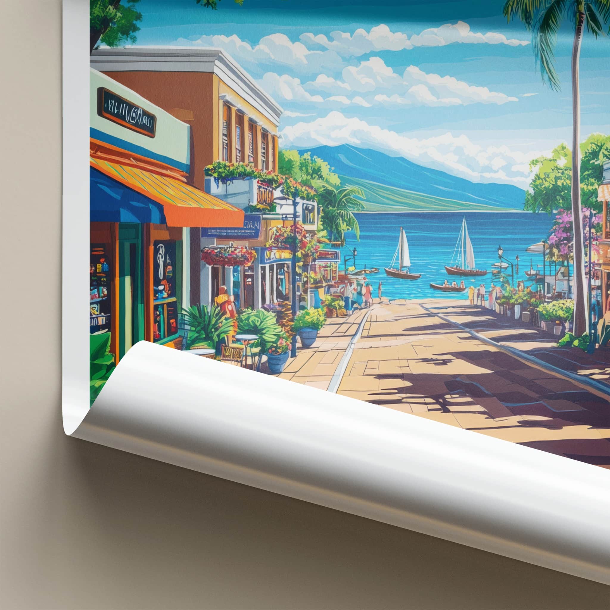 Lahaina Poster - Hawaii Travel Art - Coastal Town View Wall Decor