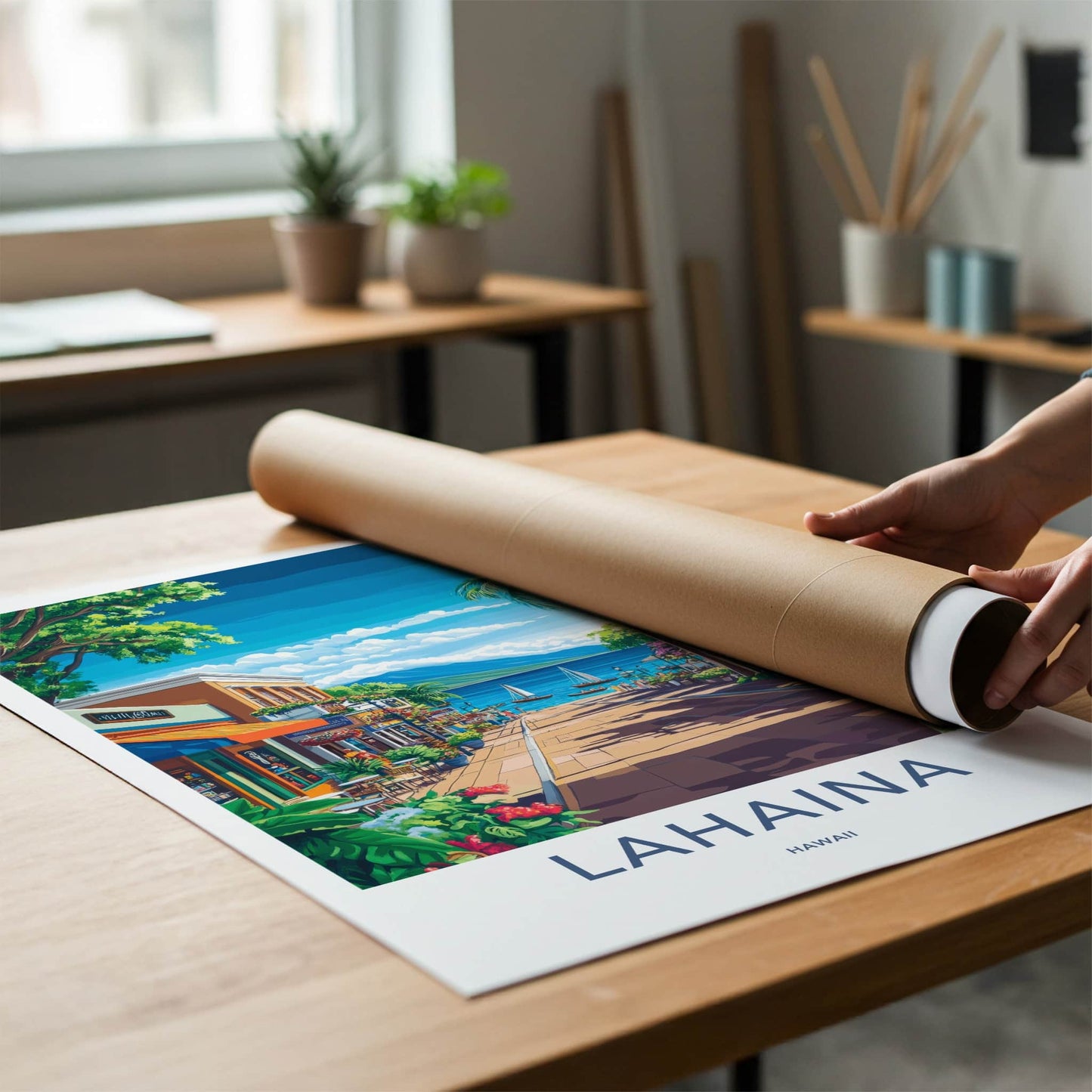 Lahaina Poster - Hawaii Travel Art - Coastal Town View Wall Decor