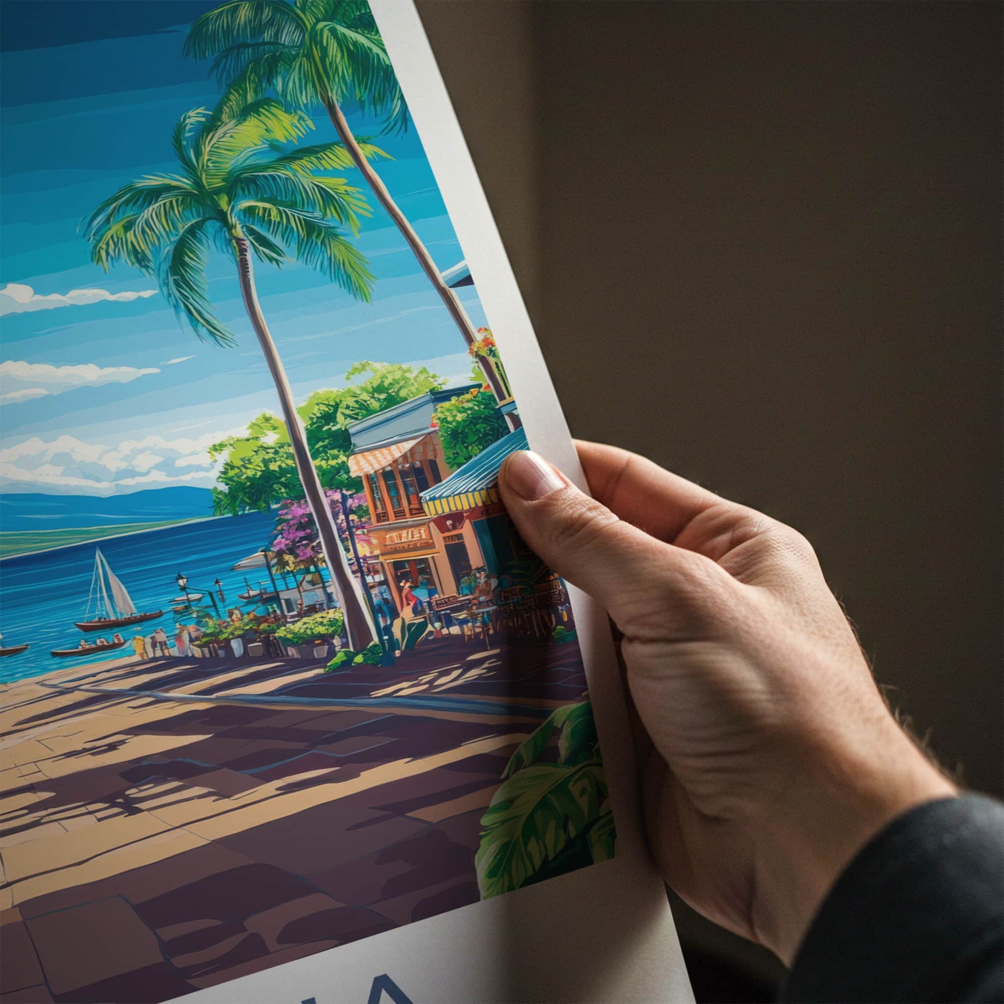 Lahaina Poster - Hawaii Travel Art - Coastal Town View Wall Decor
