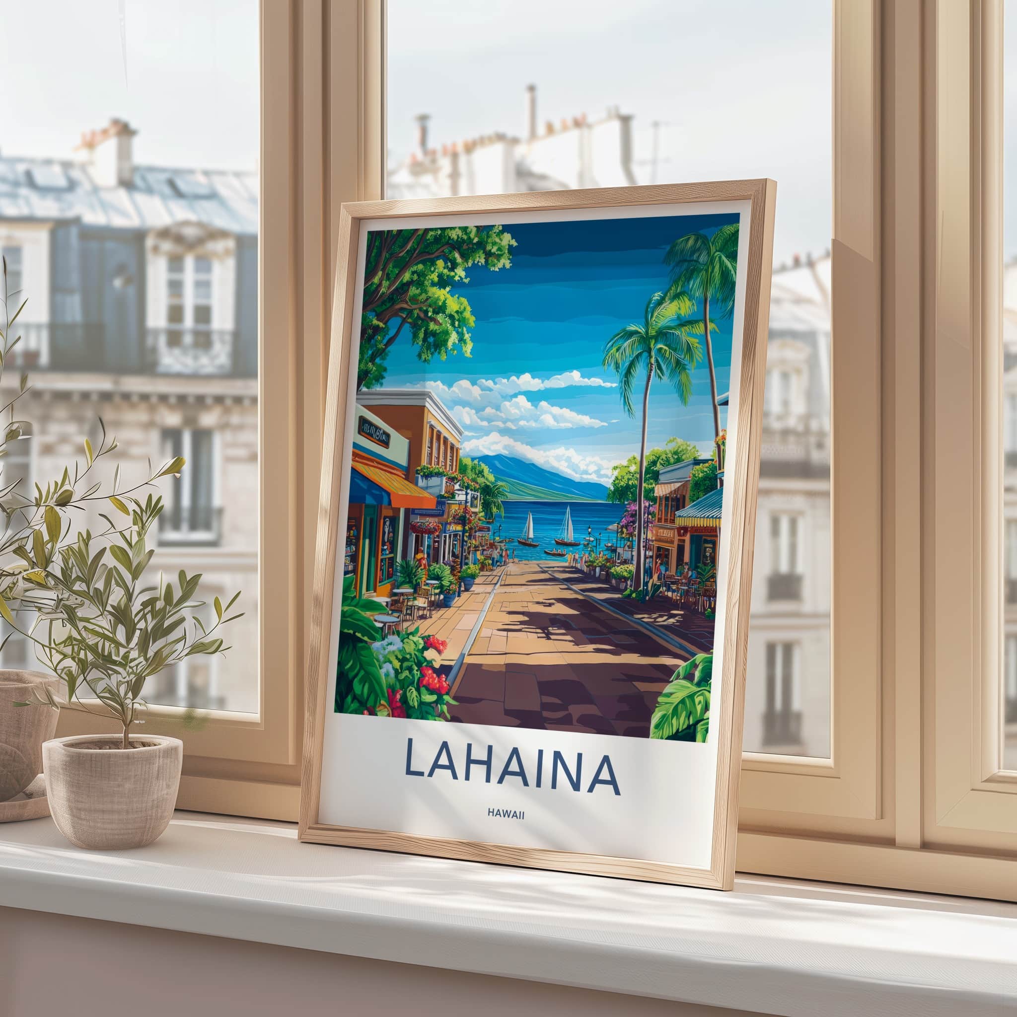 Lahaina Poster - Hawaii Travel Art - Coastal Town View Wall Decor
