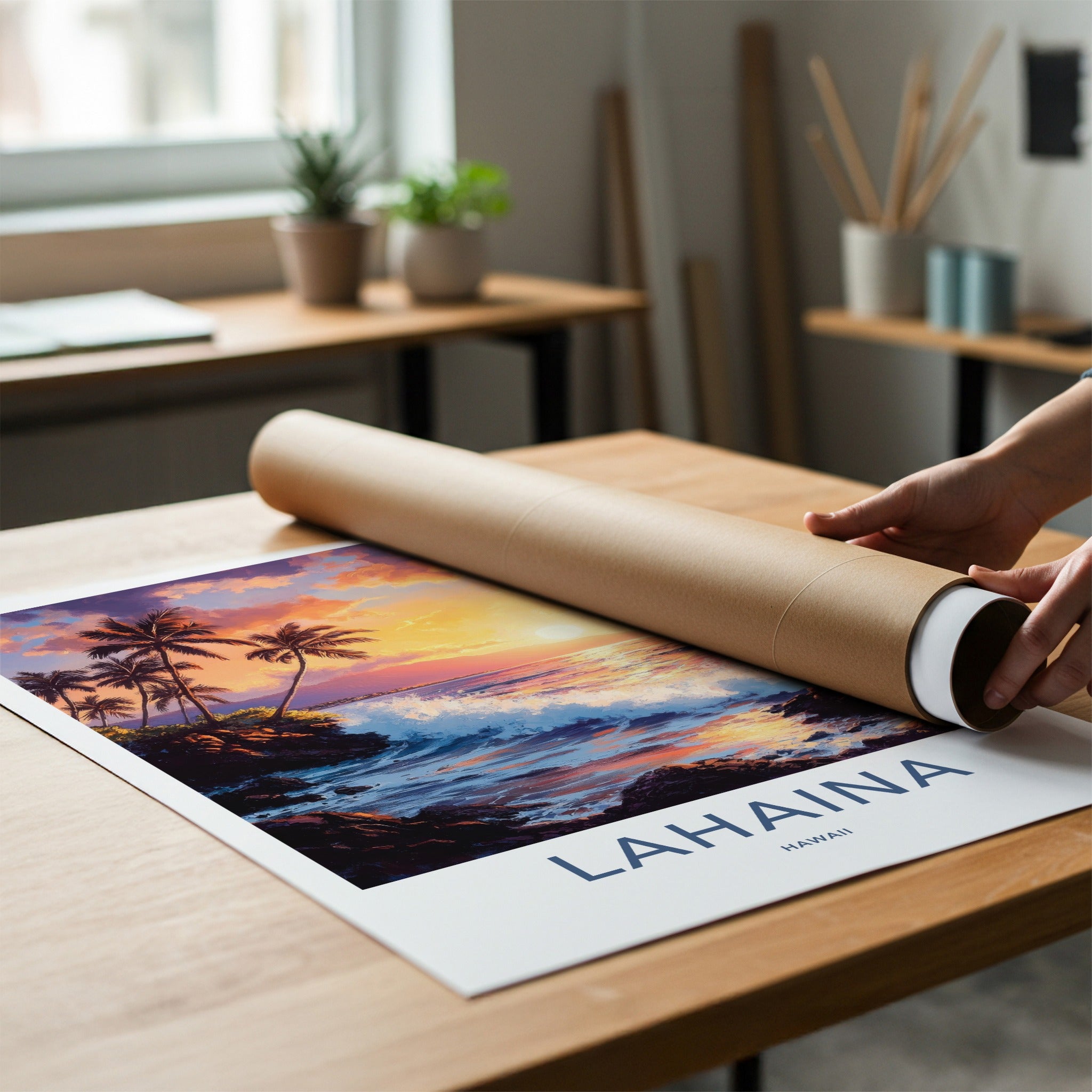 Lahaina Poster - Hawaii Travel Art - Tropical Ocean Sunset Wall Decor