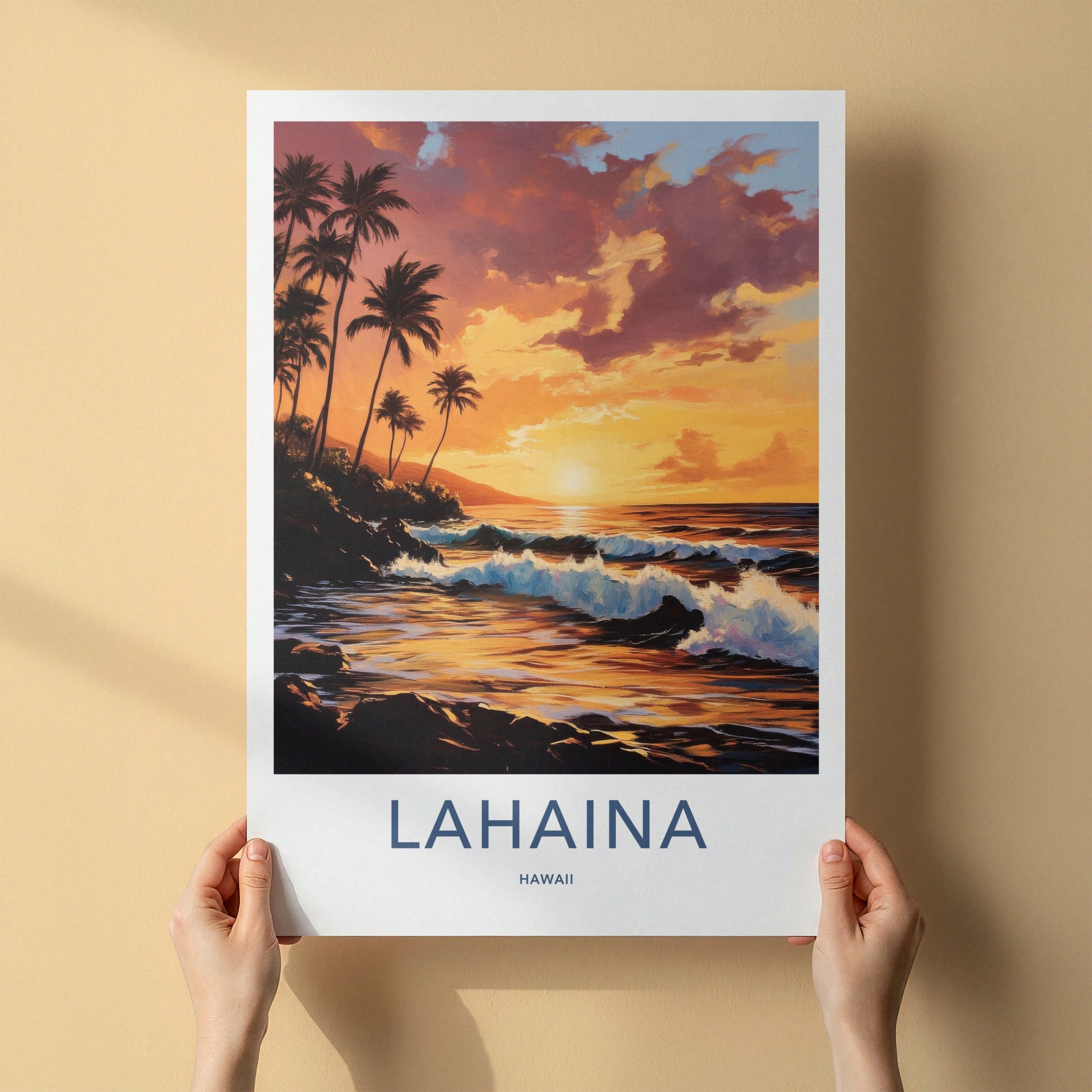 LAHAINA Poster - Hawaii Travel Print - Lahaina Beach Sunset Lounge Decor