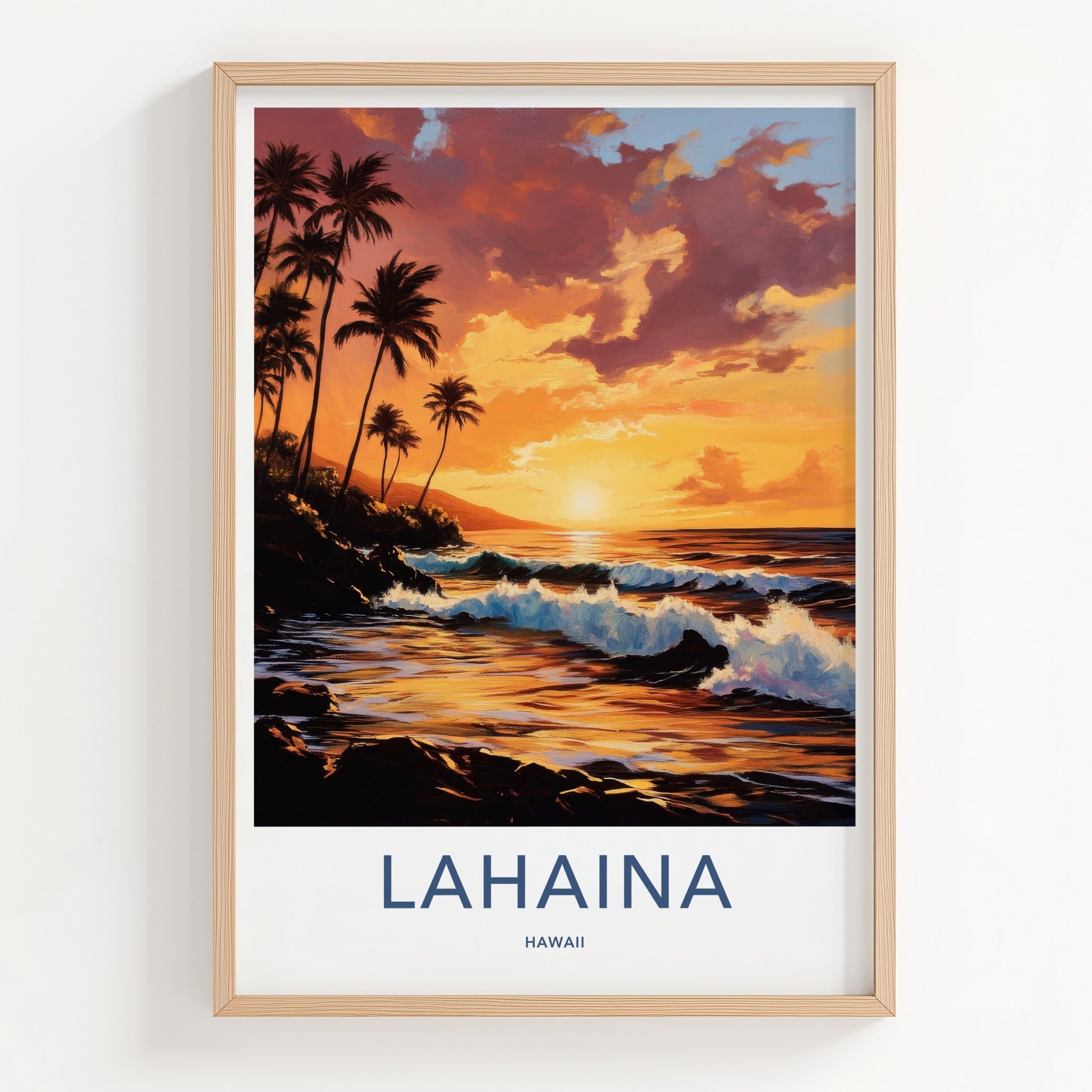 LAHAINA Poster - Hawaii Travel Print - Lahaina Beach Sunset Lounge Decor