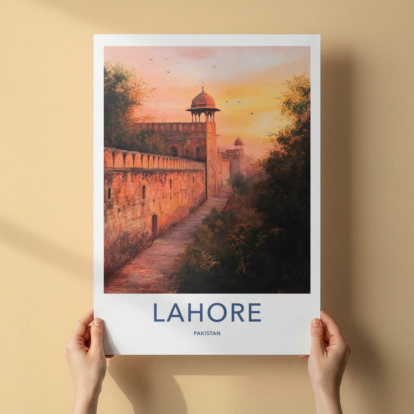 Lahore Poster - Pakistan Travel Art - Ancient Fort Sunset Home Decor