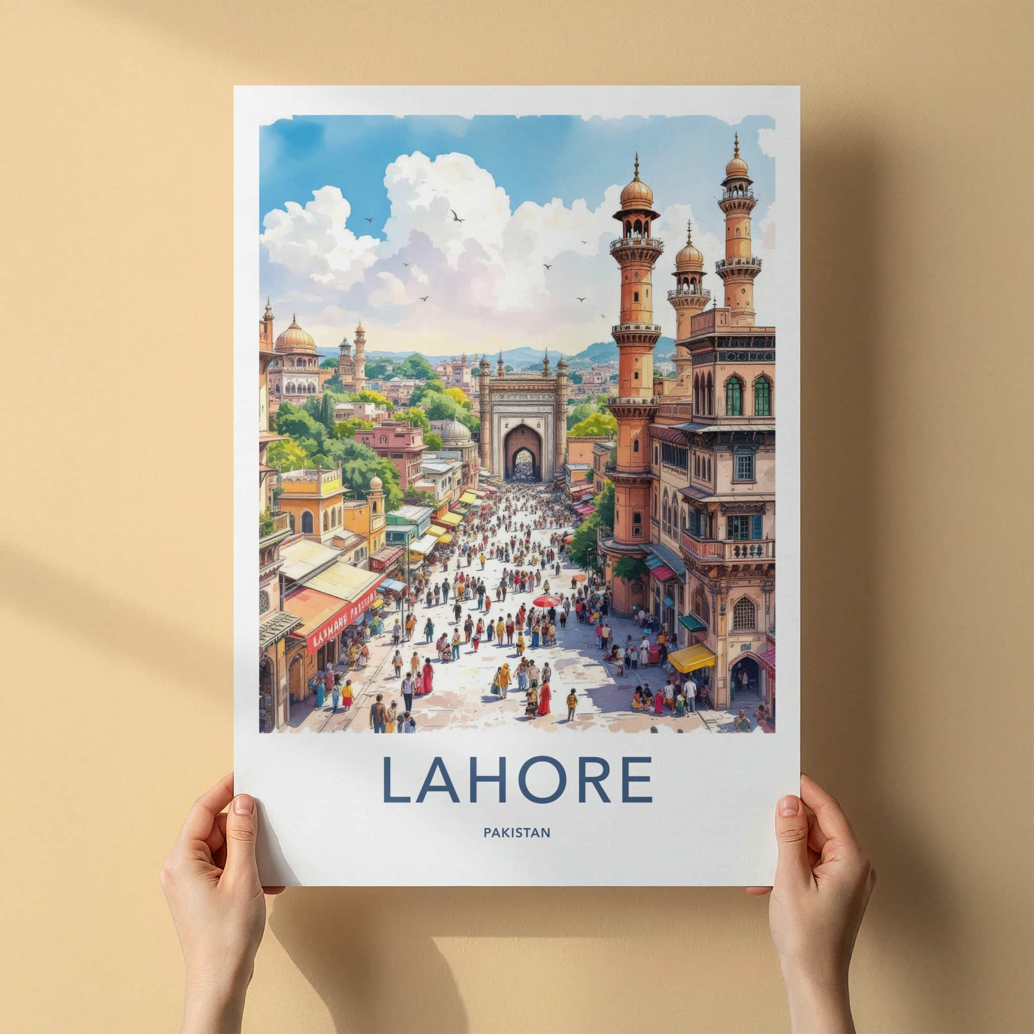 Lahore Poster - Pakistan Travel Art - Bustling Street Scene Home Decor