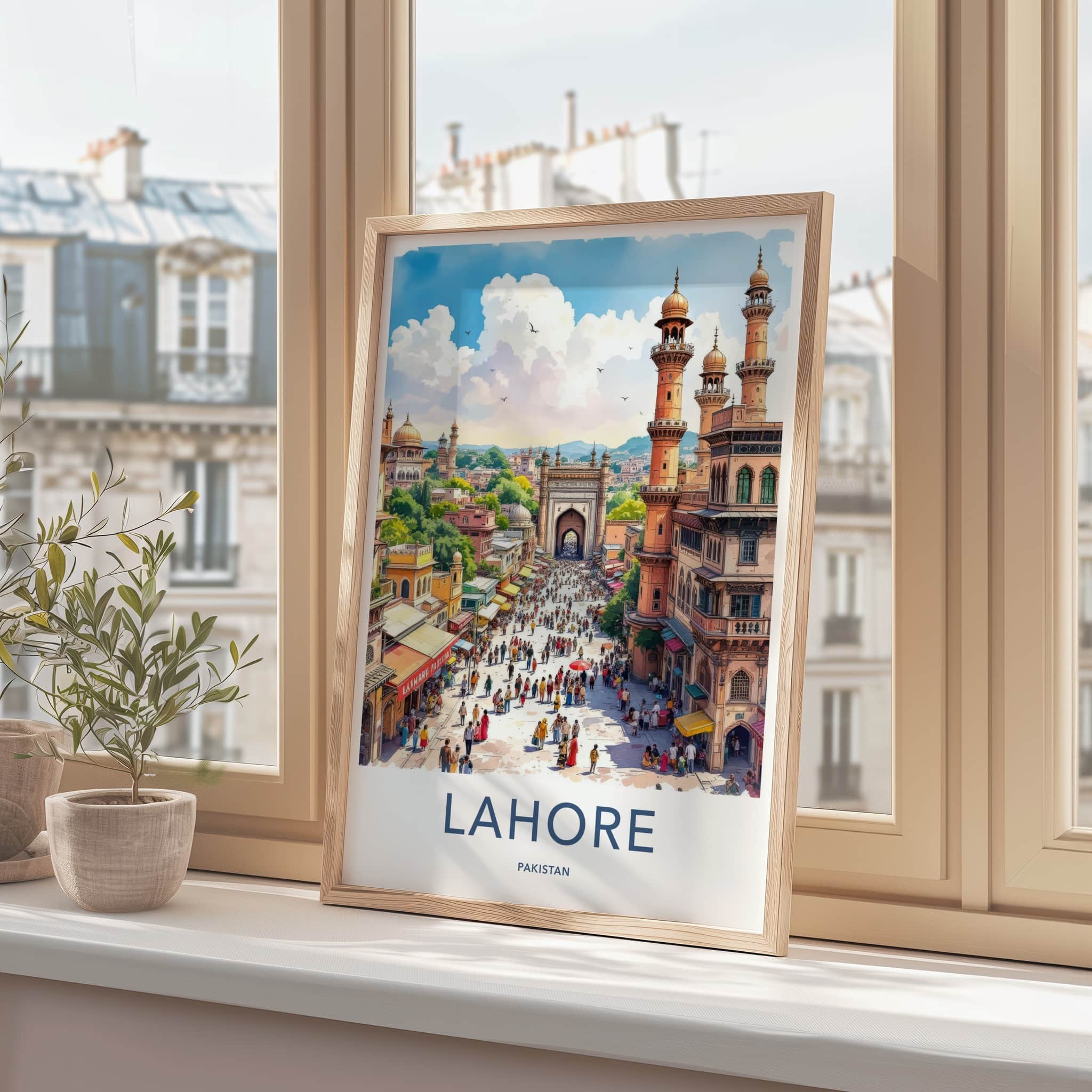 Lahore Poster - Pakistan Travel Art - Bustling Street Scene Home Decor