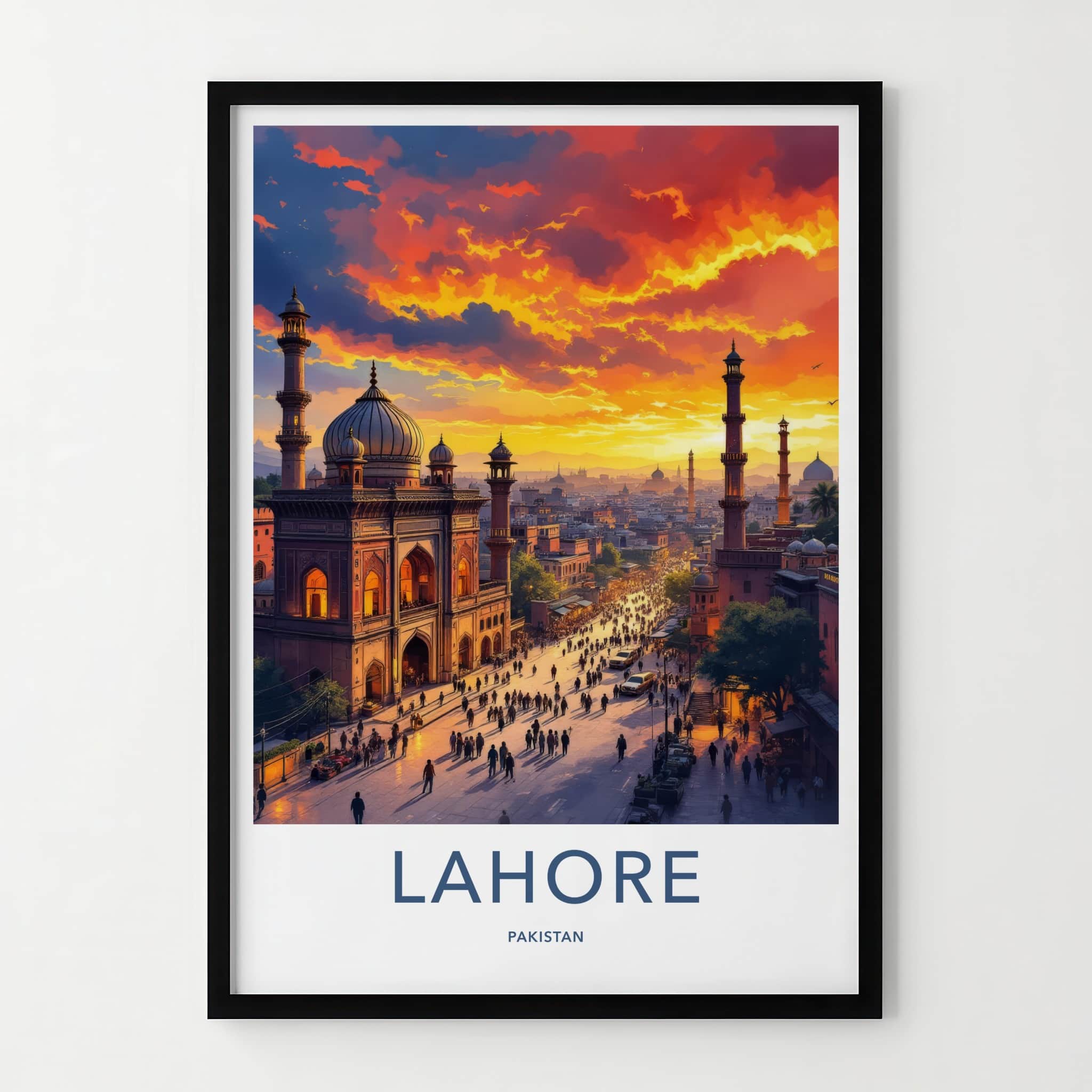 Lahore Poster - Pakistan Travel Art - Fiery Sunset Mosque Home Decor