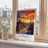 Lahore Poster - Pakistan Travel Art - Fiery Sunset Mosque Home Decor