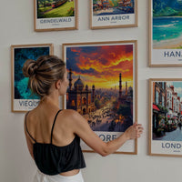 Lahore Poster - Pakistan Travel Art - Fiery Sunset Mosque Home Decor