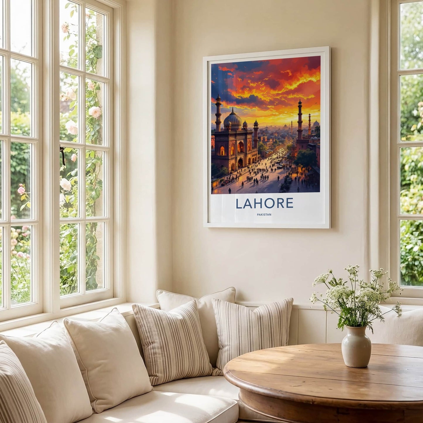 Lahore Poster - Pakistan Travel Art - Fiery Sunset Mosque Home Decor