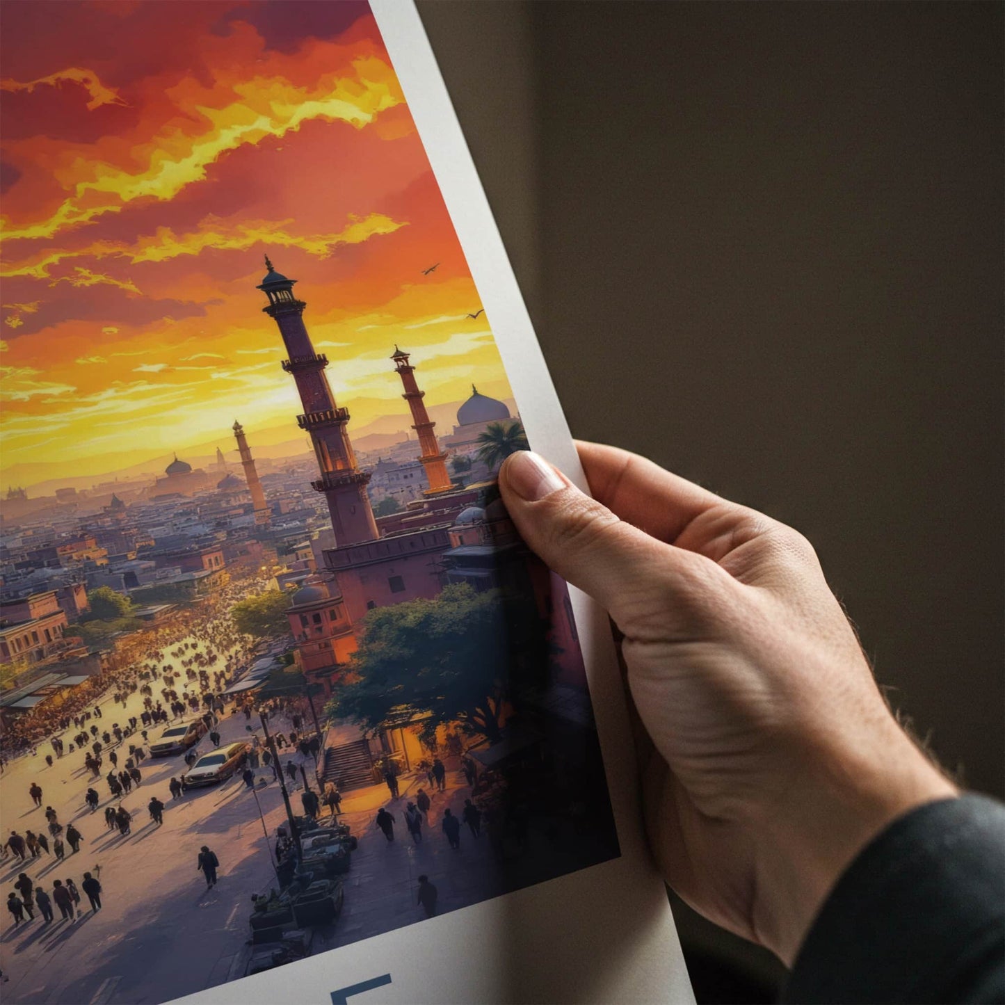 Lahore Poster - Pakistan Travel Art - Fiery Sunset Mosque Home Decor