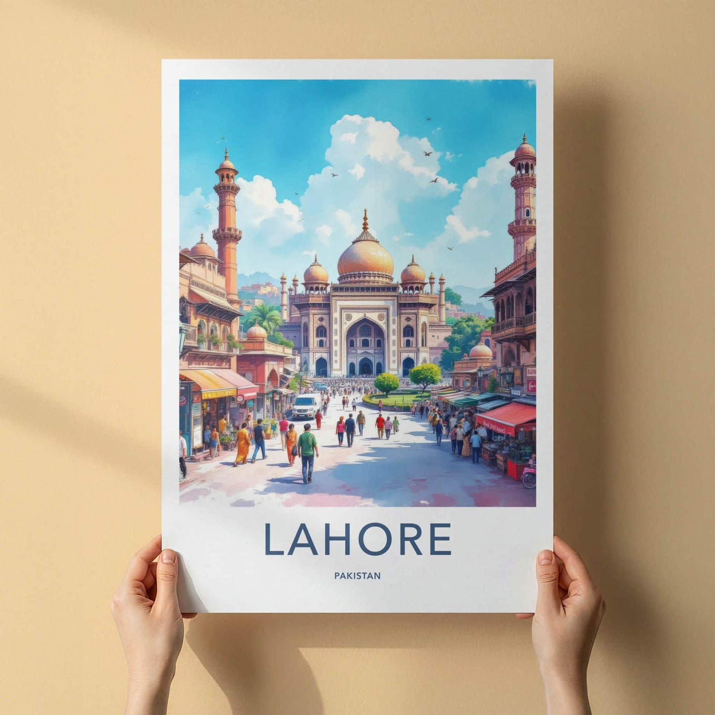 Lahore Poster - Pakistan Travel Art - Historic Mosque Street Home Decor