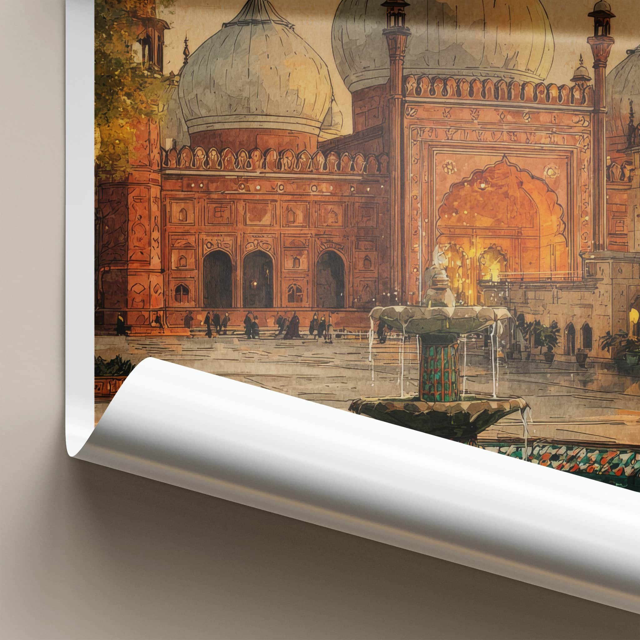 Lahore Poster - Pakistan Travel Print - Grand Mosque Fountain Home Decor