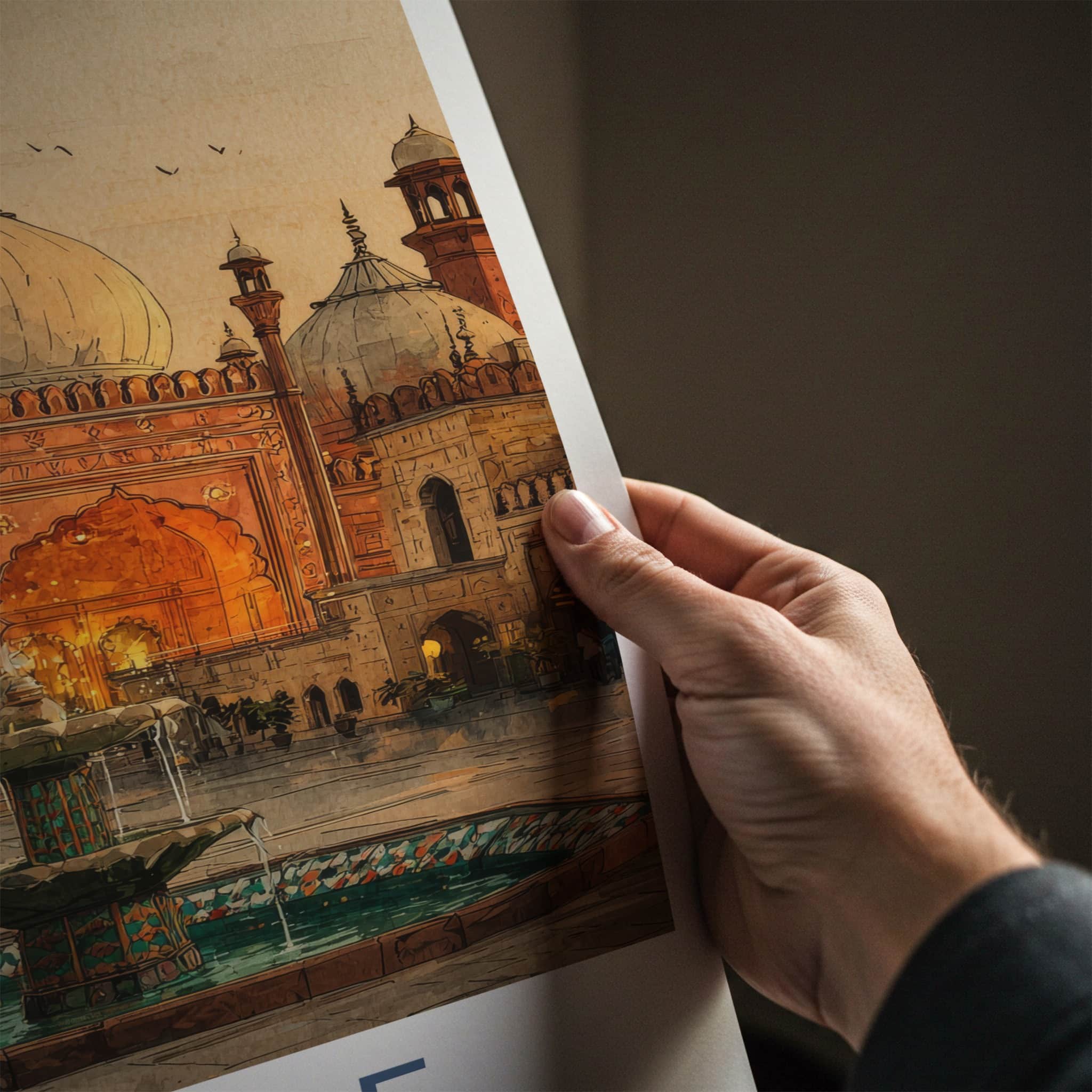 Lahore Poster - Pakistan Travel Print - Grand Mosque Fountain Home Decor