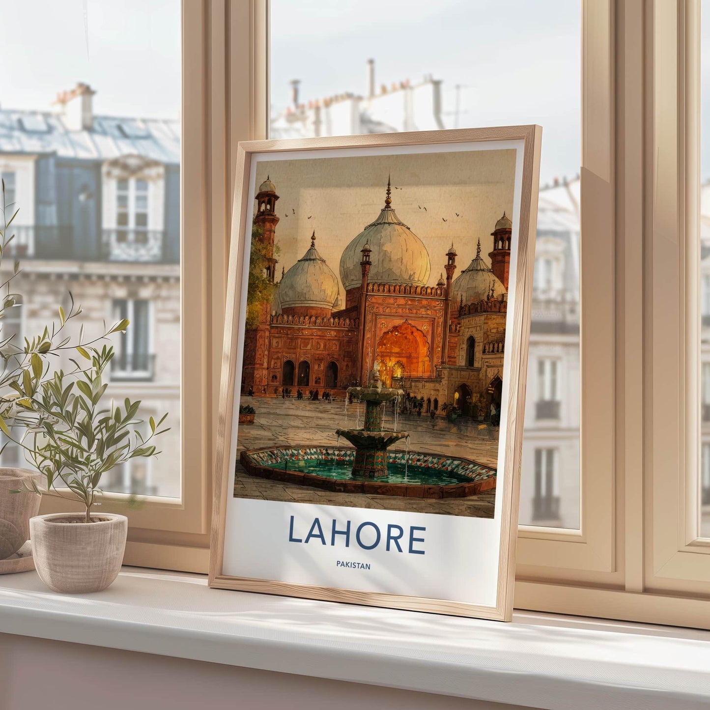 Lahore Poster - Pakistan Travel Print - Grand Mosque Fountain Home Decor