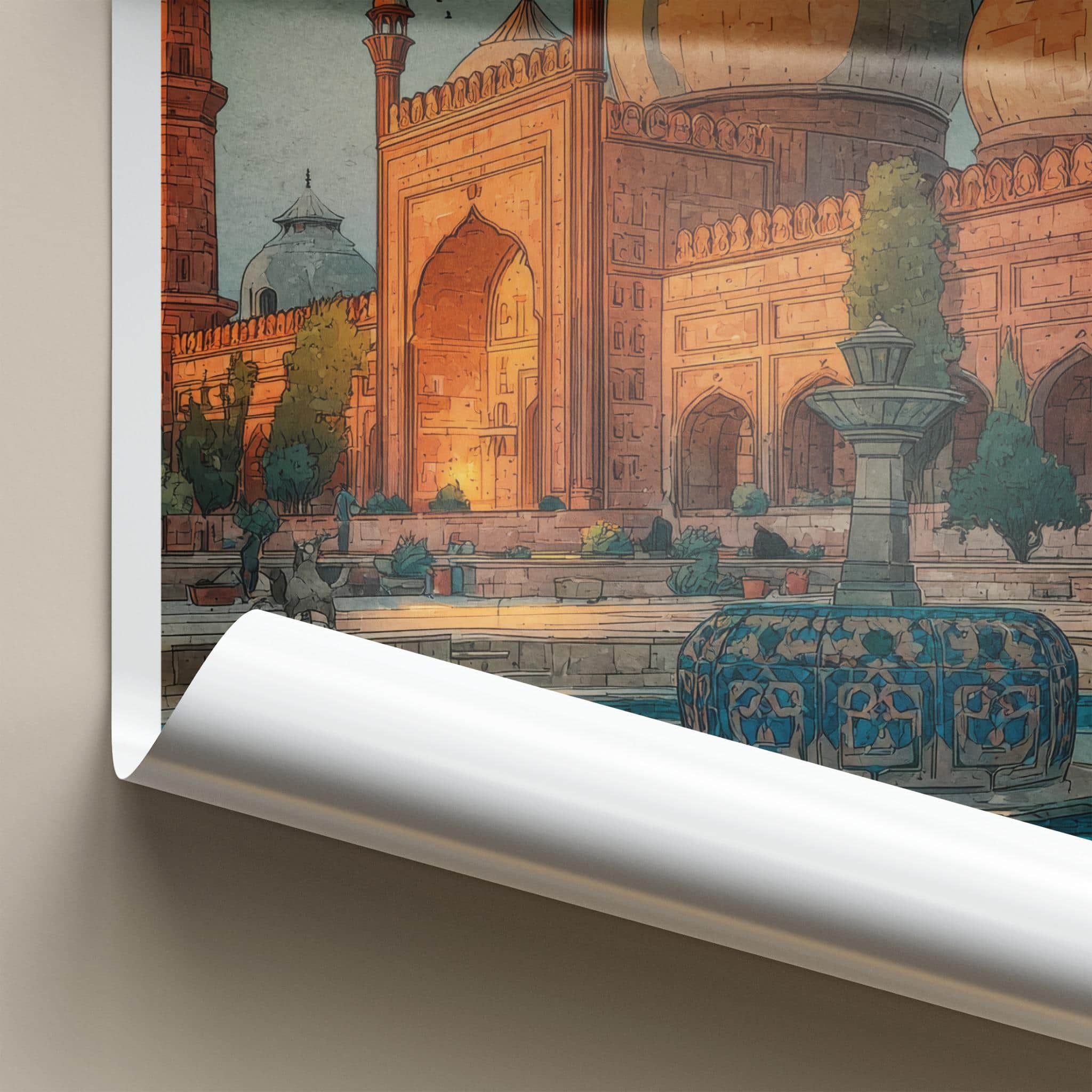 Lahore Poster - Pakistan Wall Art - Grand Mosque Fountain Home Decor
