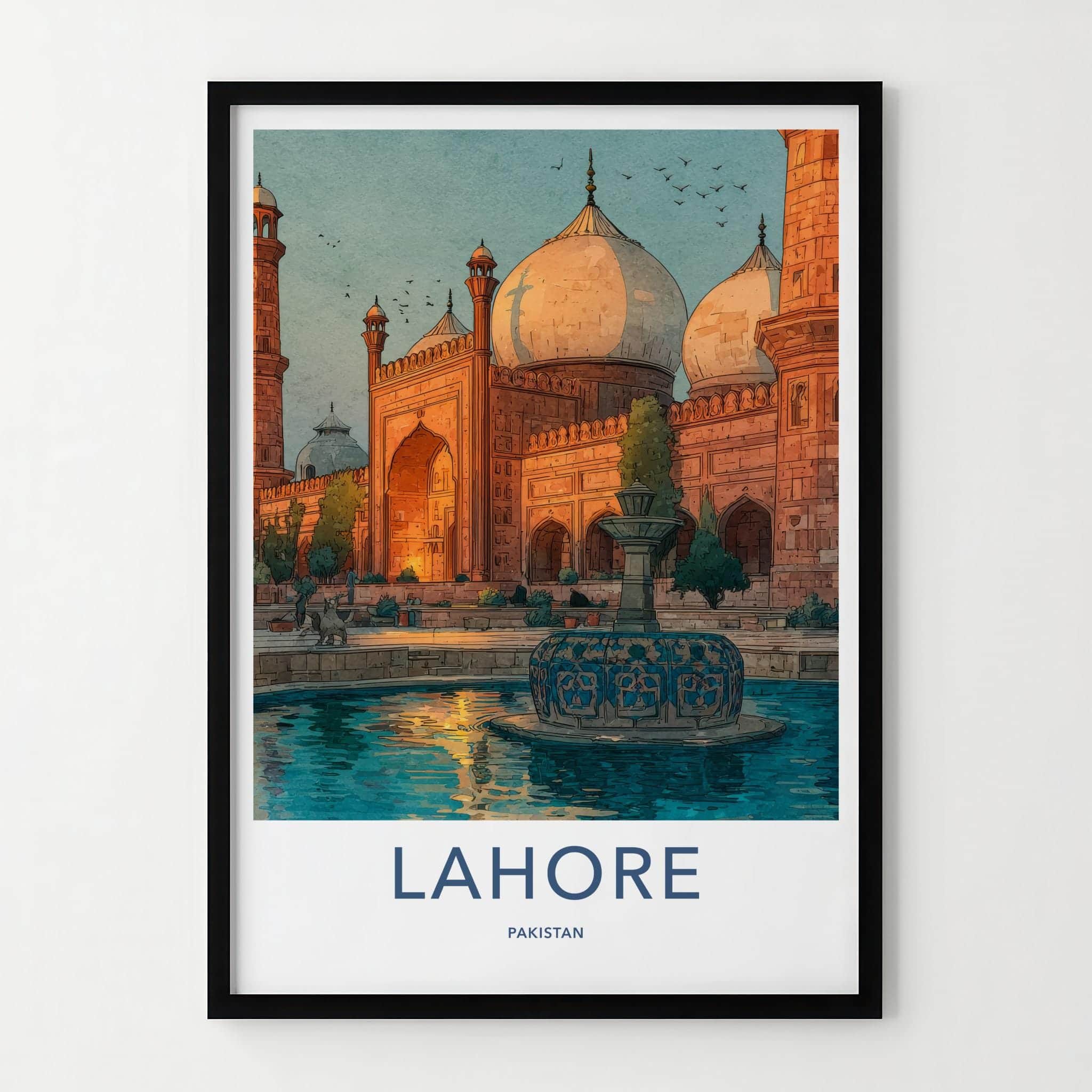 Lahore Poster - Pakistan Wall Art - Grand Mosque Fountain Home Decor