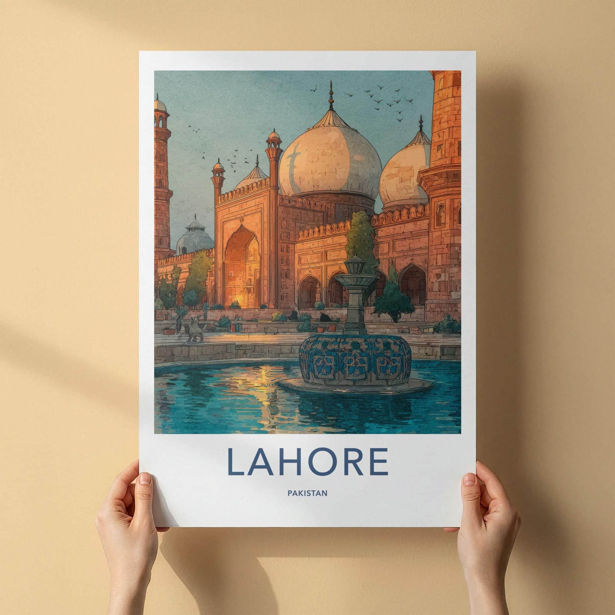 Lahore Poster - Pakistan Wall Art - Grand Mosque Fountain Home Decor