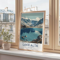 Lake Alta Poster - New Zealand Travel Art - Snowy Mountain Lake Home Decor
